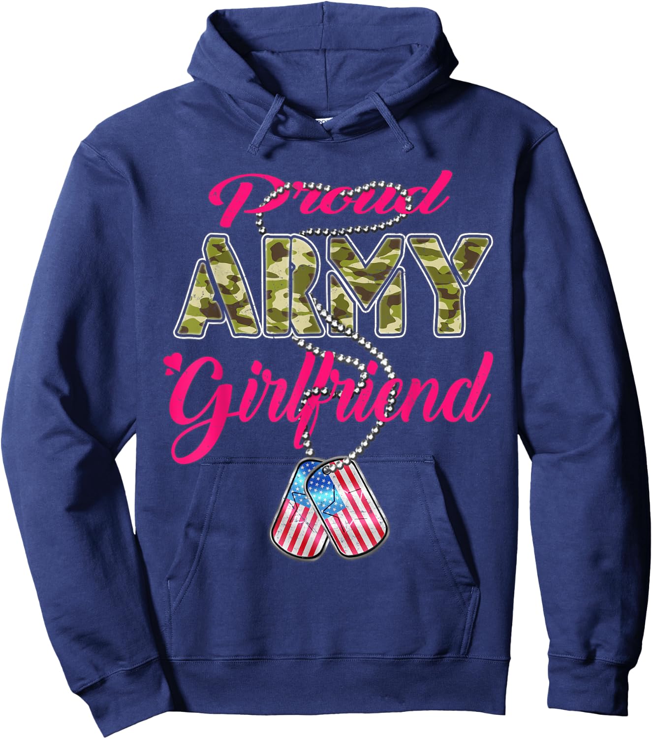 Proud Army Girlfriend US Flag Dog Tags Pride Military Lovers Hoodie - Hoodie | Navy