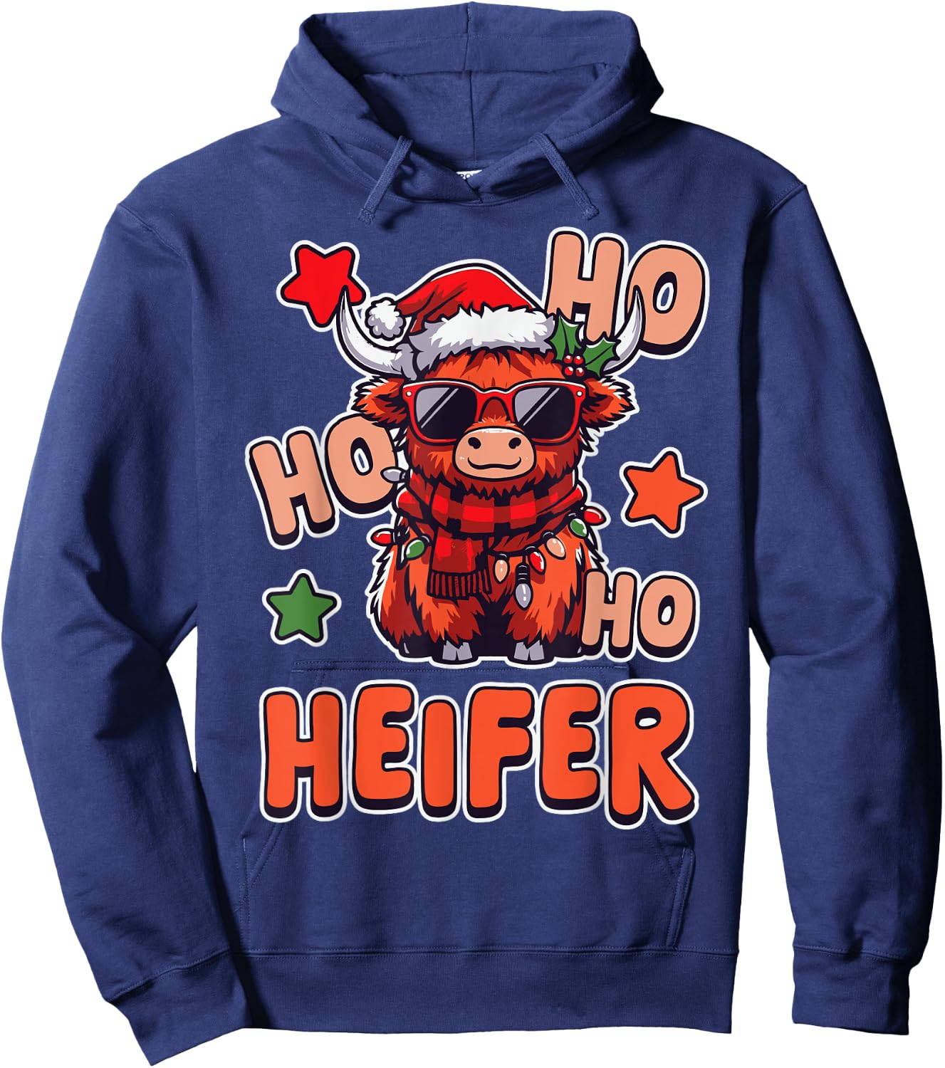 Ho Ho Ho Heifer Funny Christmas Highland Cow Holiday Hoodie - Hoodie | Navy