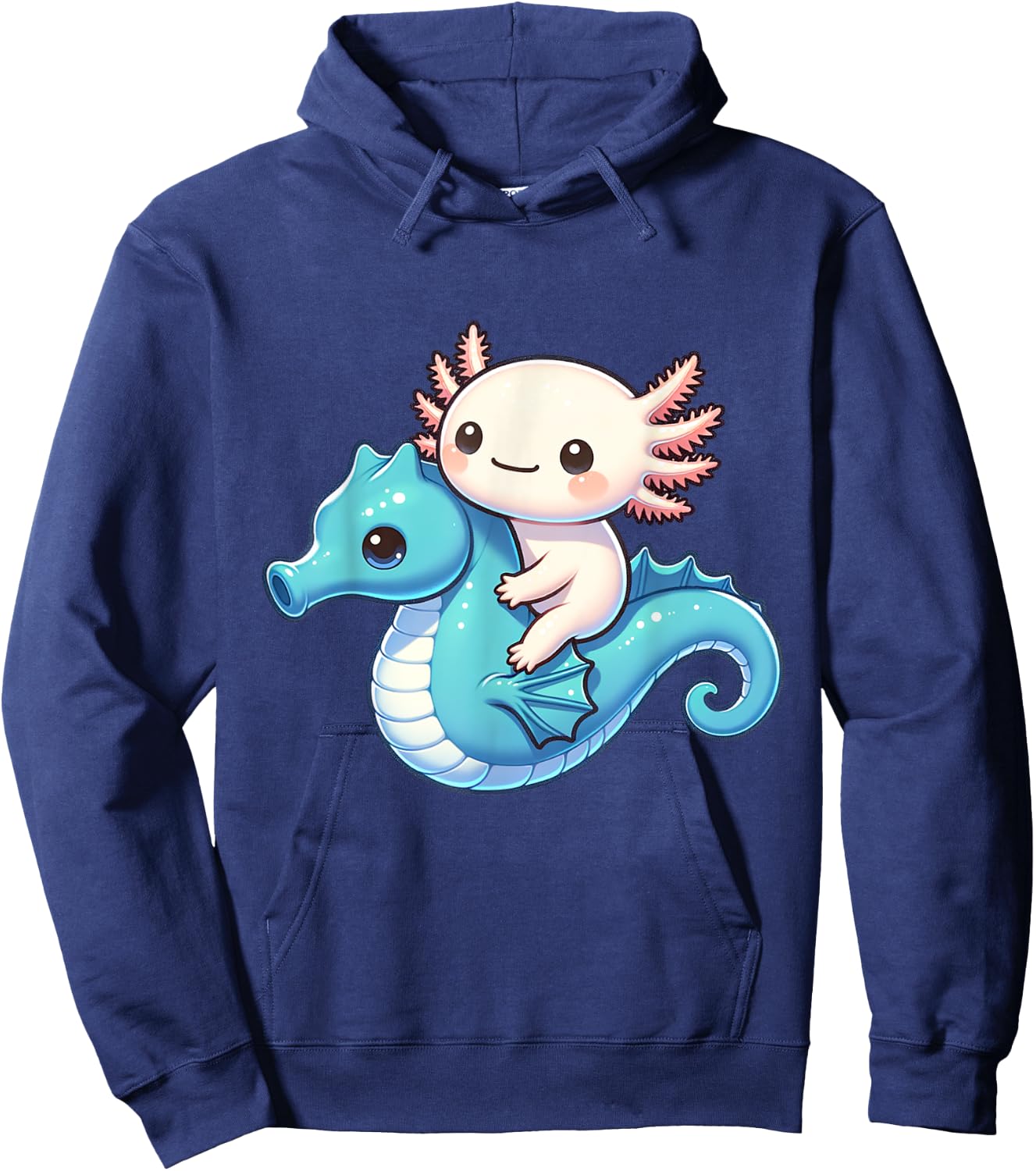 Cute Axolotl Riding A Seahorse. Funny Axolotls And Seahorses Hoodie - Hoodie | Navy