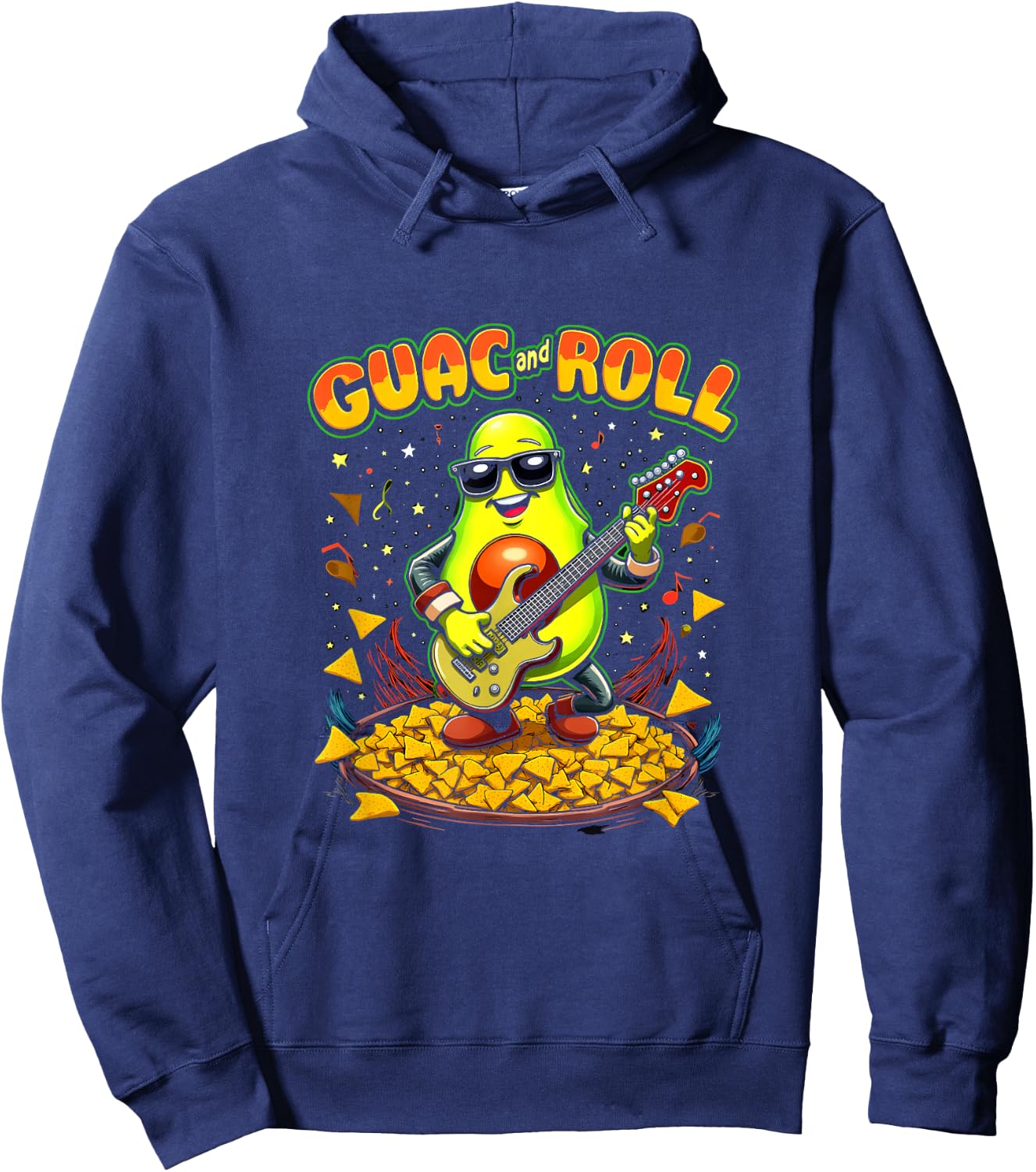 Guac and Roll Funny Avocado Rock Music Nacho Lover Gift Hoodie - Hoodie | Navy