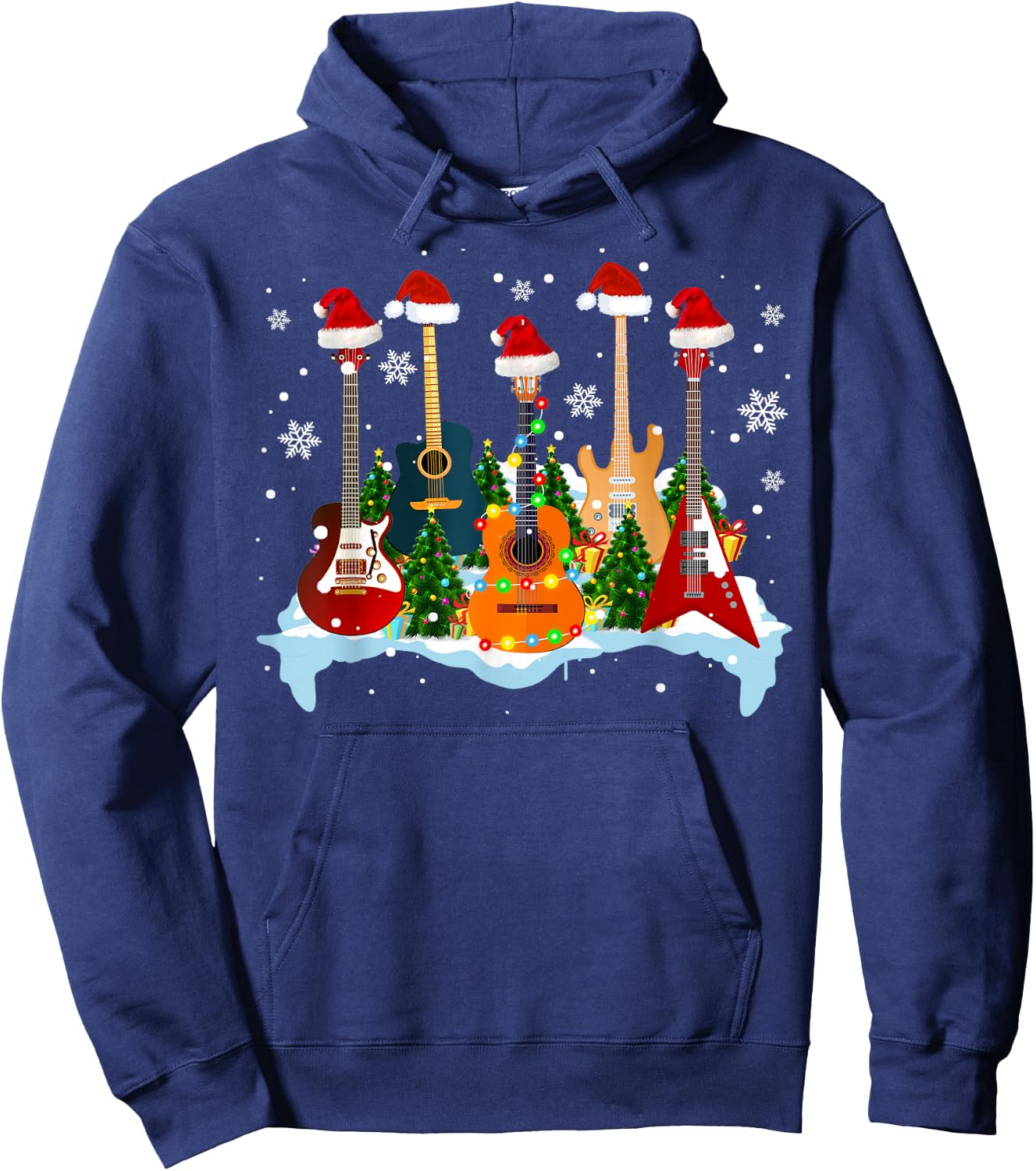 Christmas Guitar Tree Funny Guitarist Christmas Hoodie - Hoodie | Navy