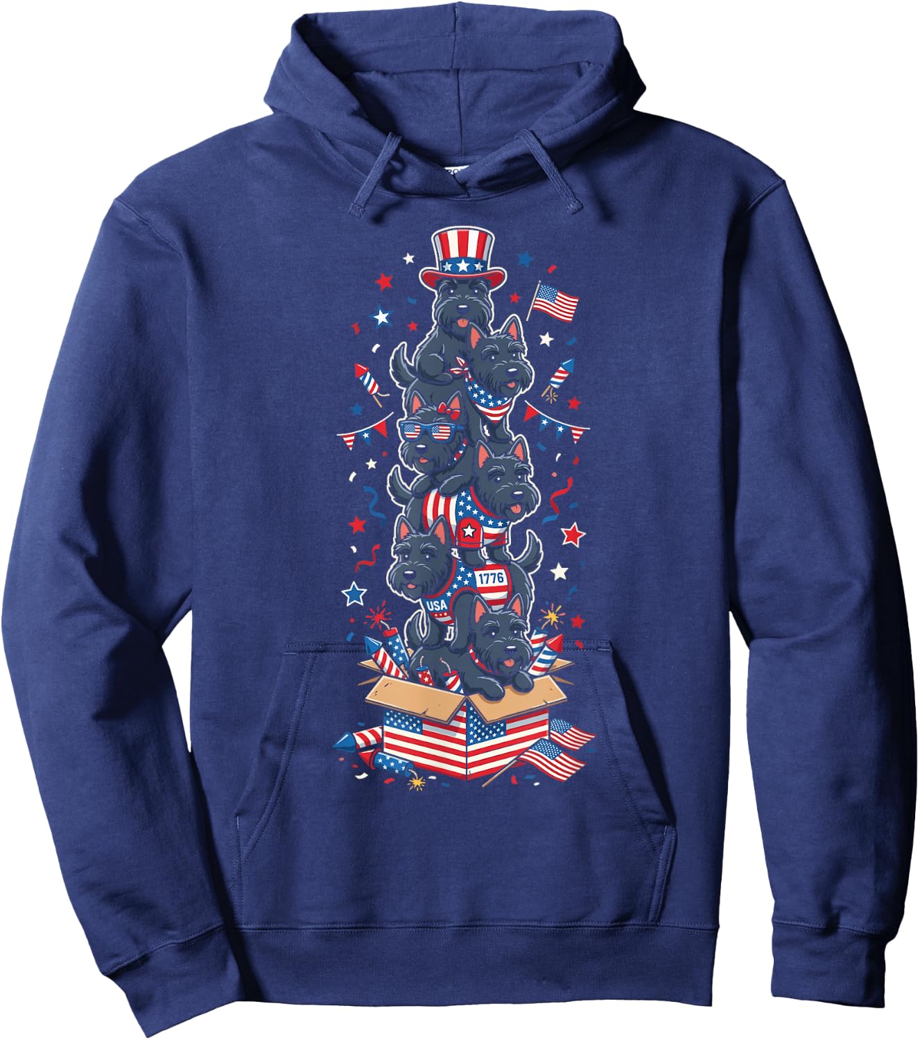 Scottish Terrier American USA Flag Memorial Day 4th of July Hoodie - Hoodie | Navy