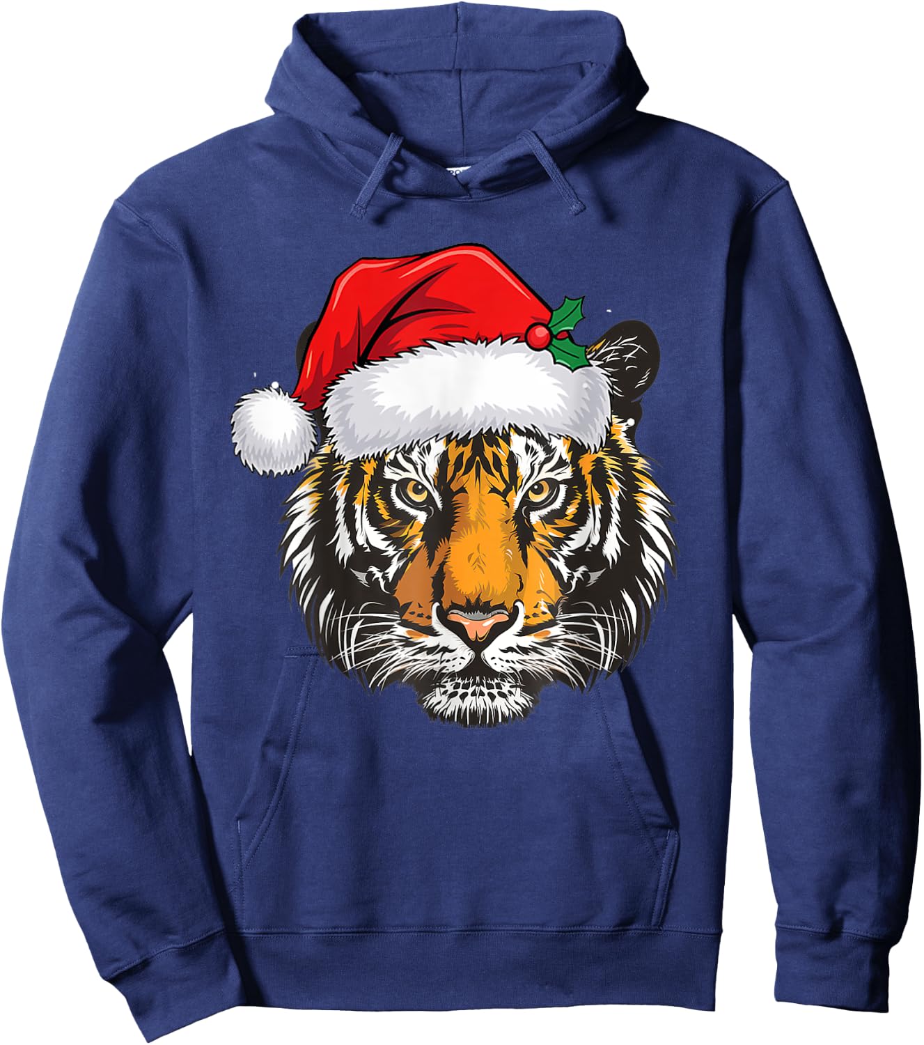 Christmas Tiger Santa Hat Animal Family Matching Tiger Lover Hoodie - Hoodie | Navy