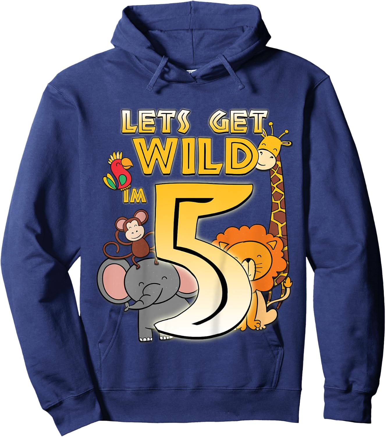 5 Years Old Zoo Animals Safari 5th Birthday Boys Girls Hoodie - Hoodie | Navy