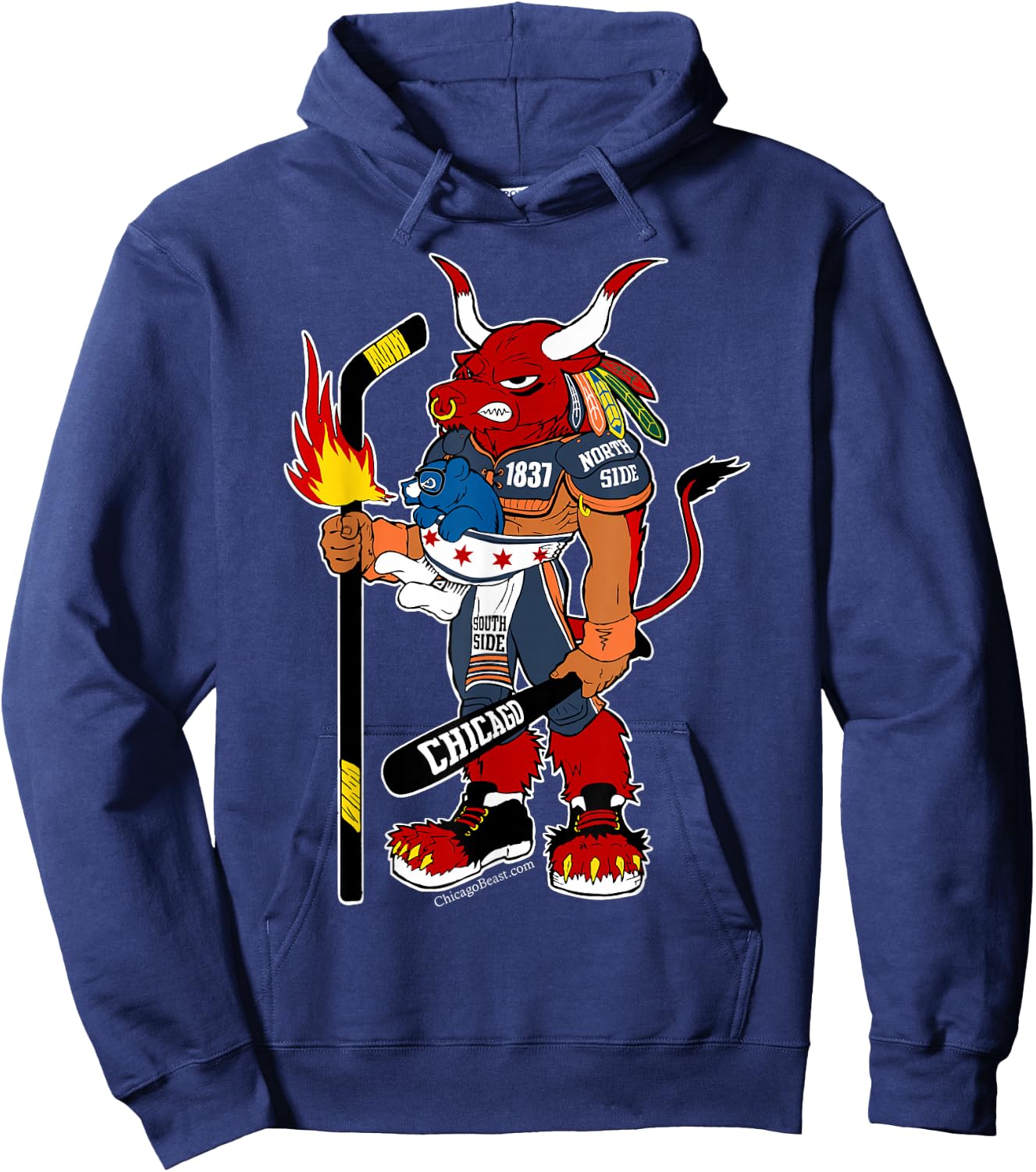 Creatureopolis Chicago Beast Black Cotton - Classic Fit, Round Neck, Short Sleeve, Adult Size Hoodie - Hoodie | Navy