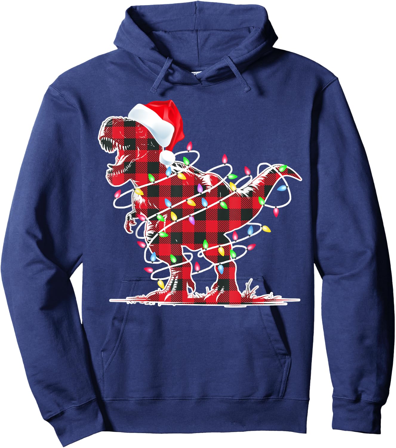 T Rex Red Plaid Dinosaur Christmas Pajamas Toddler Boys Kids Hoodie - Hoodie | Navy