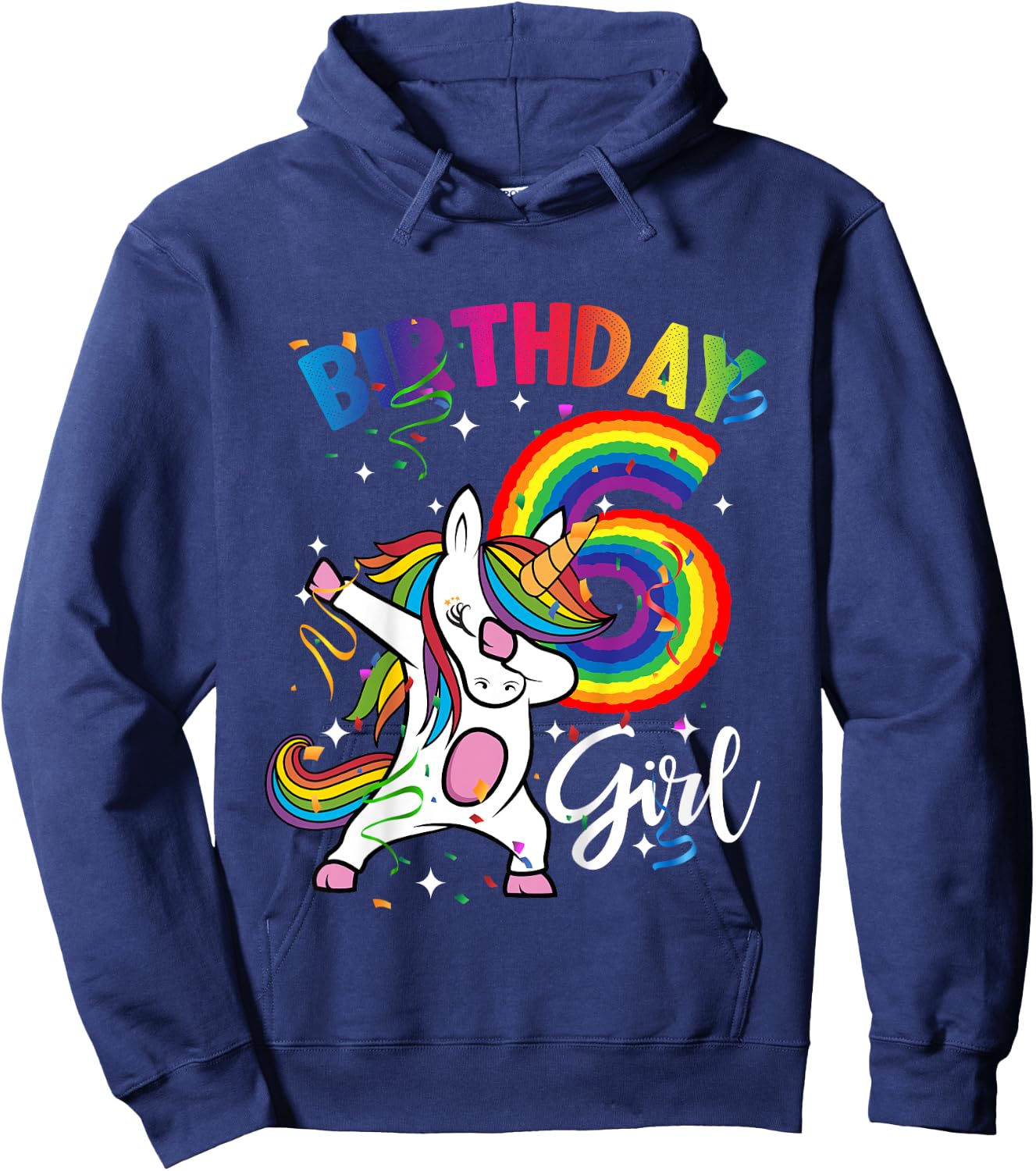 Dabbing Unicorn 6 Year Old 6th Birthday Party Girl Shirt Gif Hoodie - Hoodie | Navy