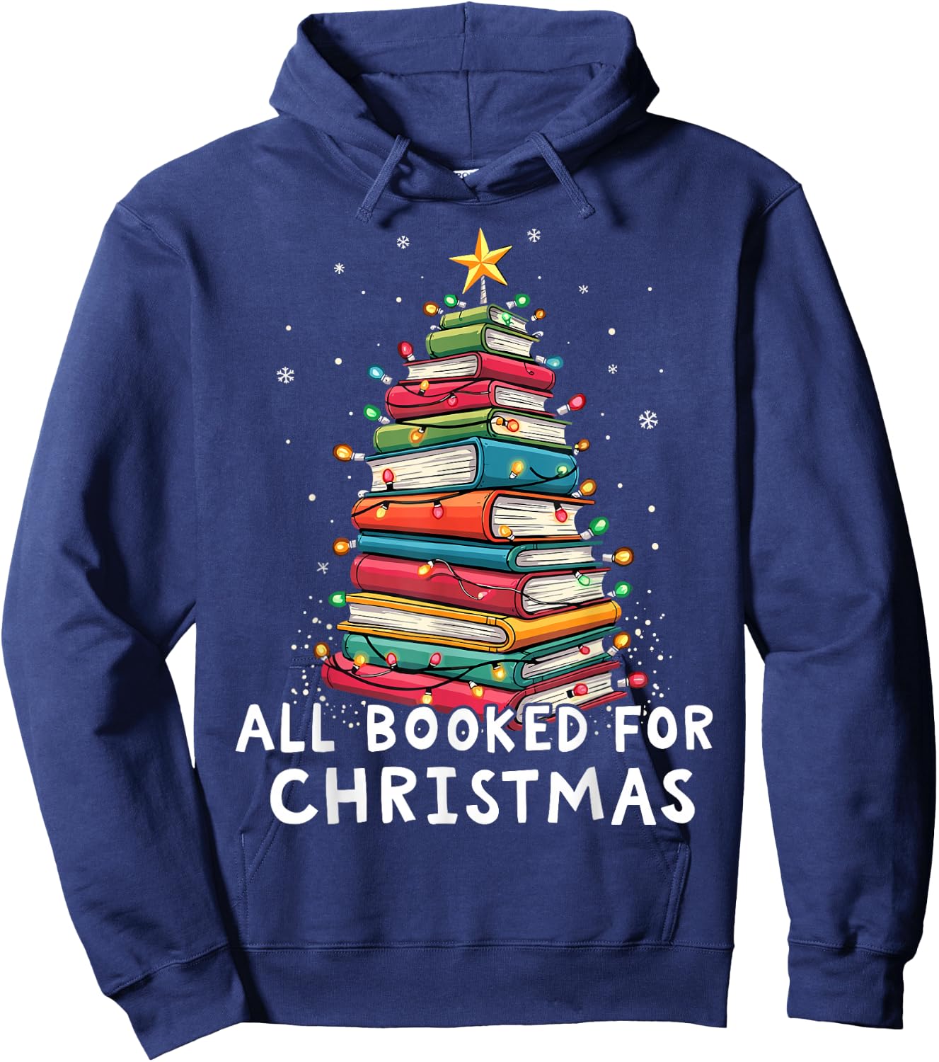 All Booked For Christmas Book Christmas Tree Lights Hoodie - Hoodie | Navy