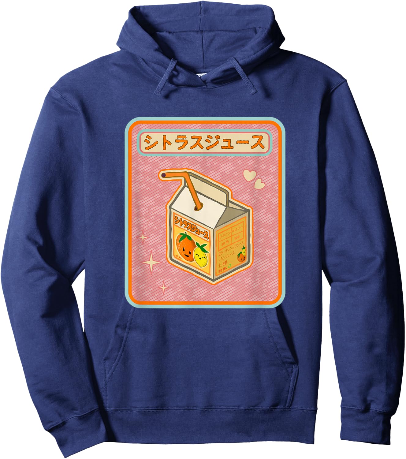 Kawaii Japanese Anime and Manga Orange Juice Box Hoodie - Hoodie | Navy