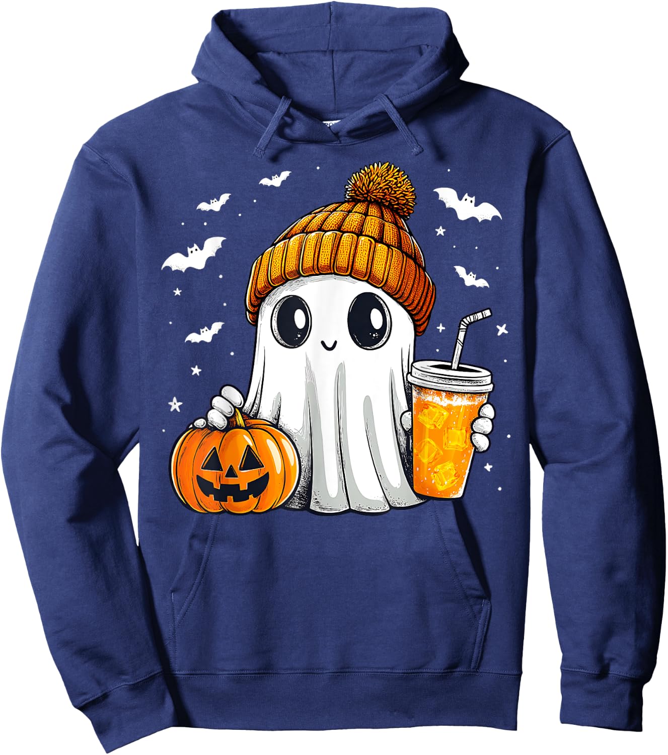 Halloween Ghost Pumpkin Spice Latte Autumn Fall Coffee Lover Hoodie - Hoodie | Navy