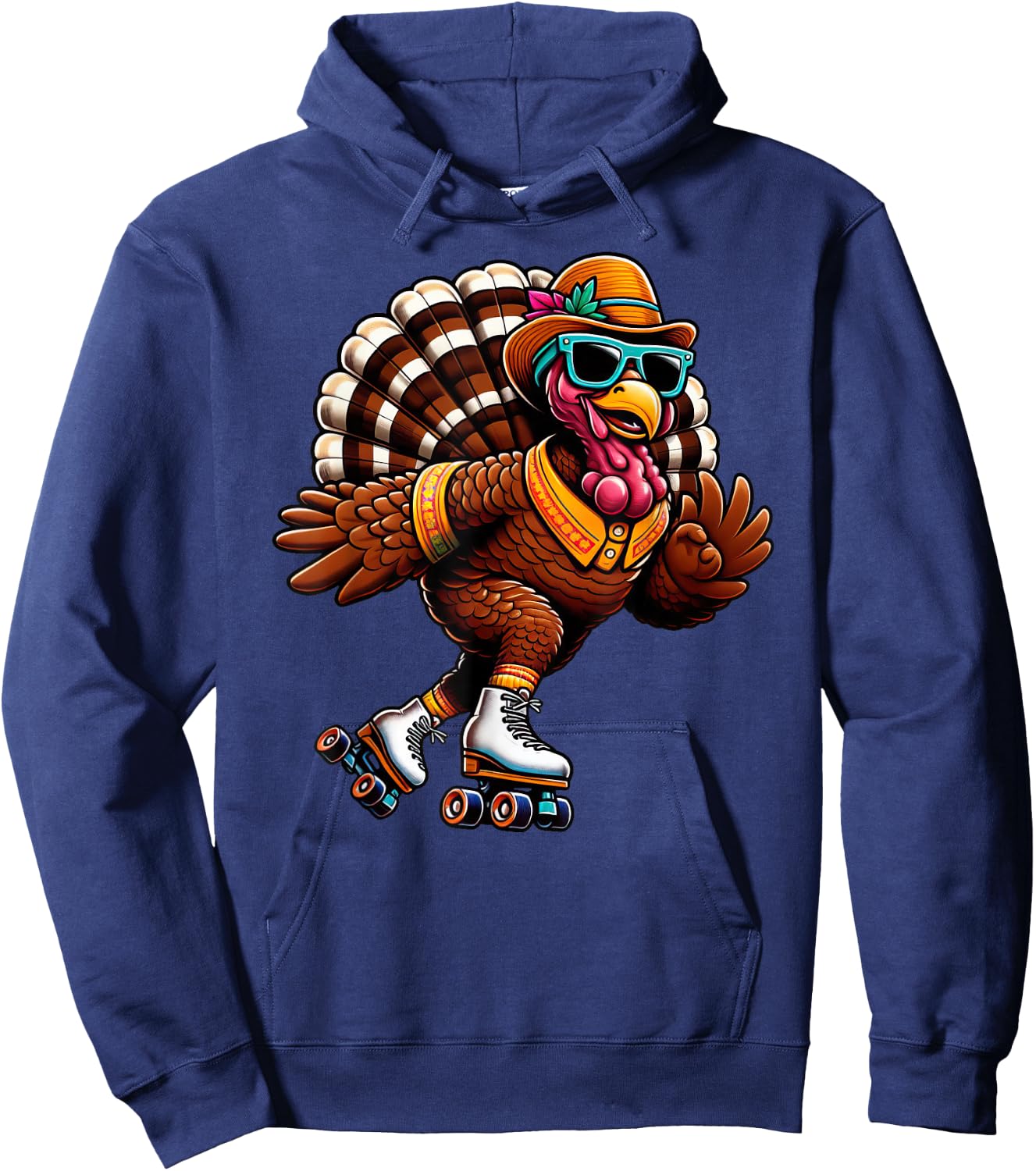 Turkey Thanksgiving Skating Roller Skater Kids Hoodie - Hoodie | Navy