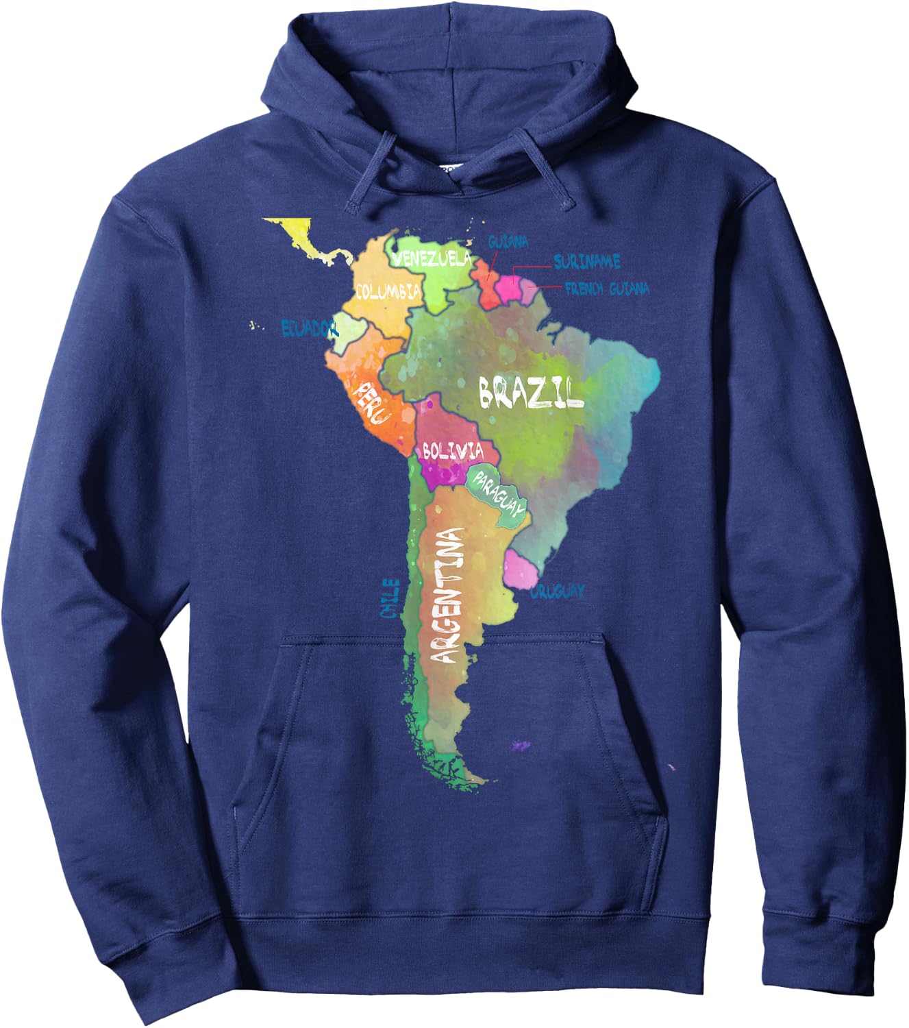 Watercolour map of South America Brazil Argentina Hoodie - Hoodie | Navy