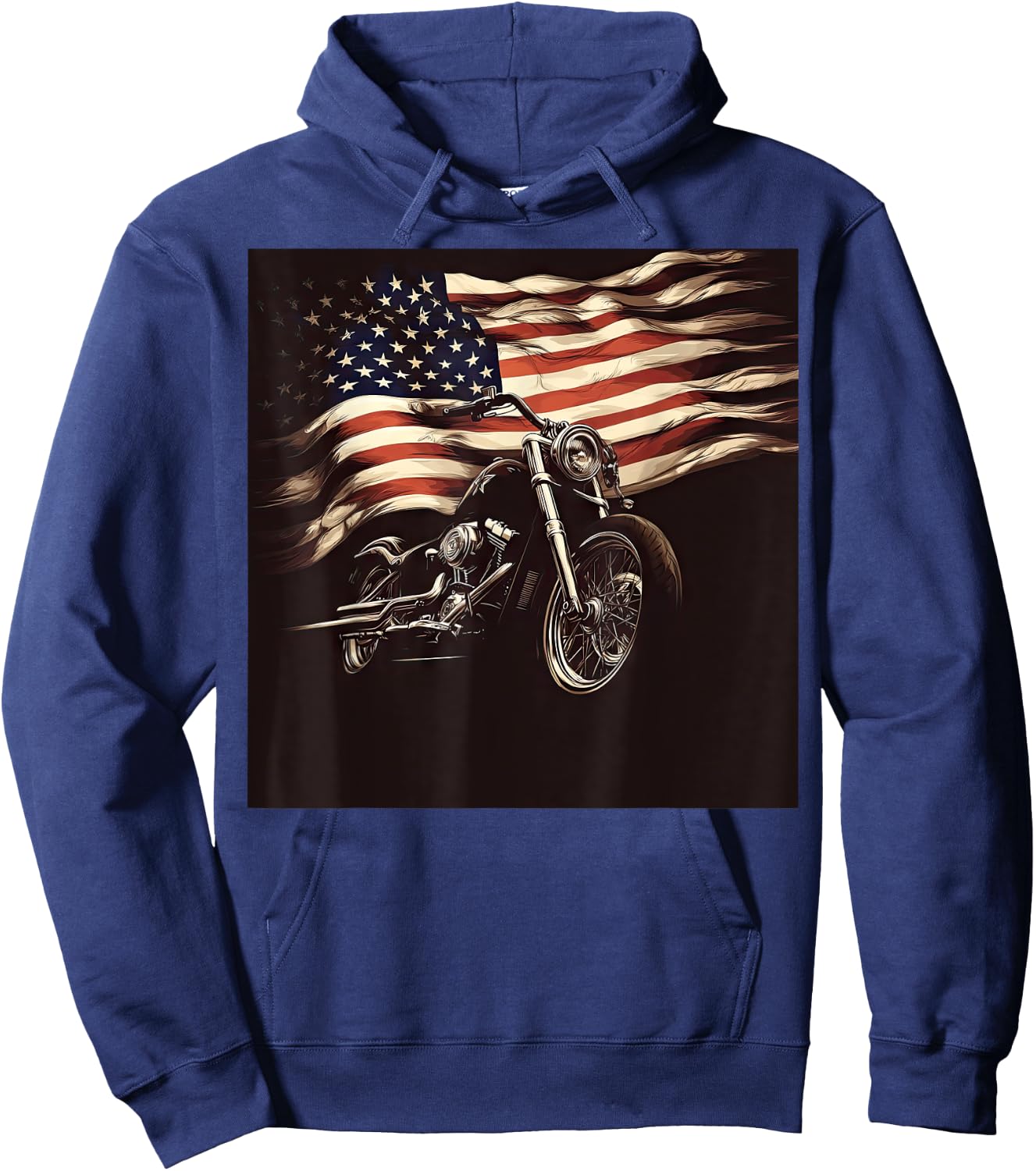 Motorcycle USA Flag Retro Biker Hoodie - Hoodie | Navy