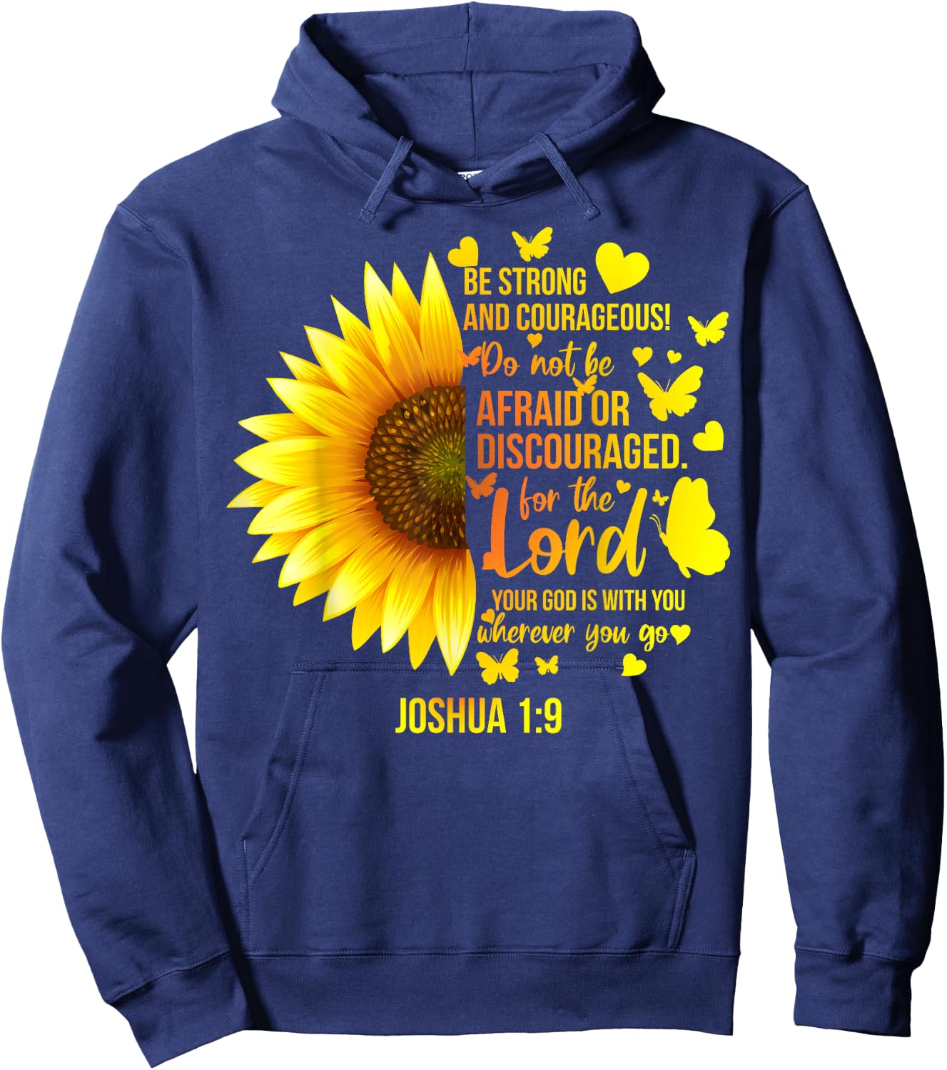 Christian Sunflower Joshua 1:9 Bible Verse, Girls Pretty Hoodie - Hoodie | Navy