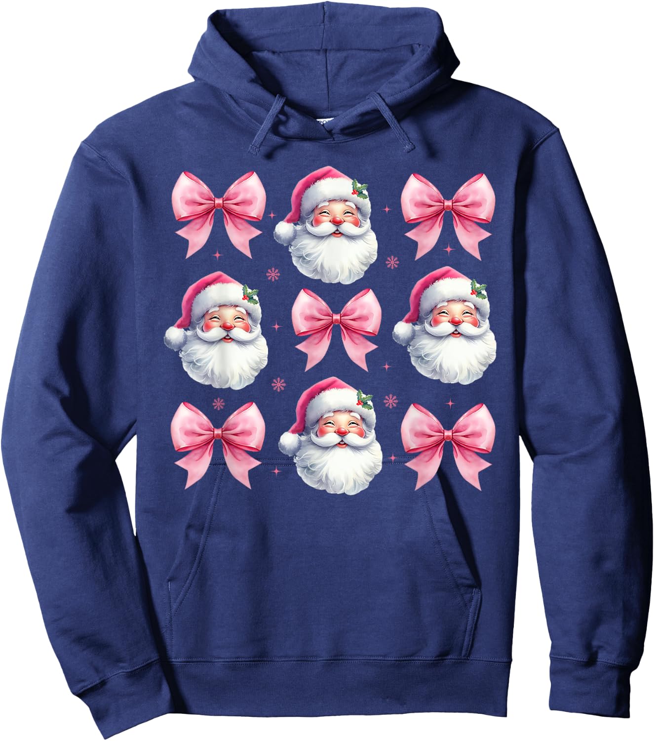 Pink Santa Christmas Shirts Christmas Coquette Bow Hoodie - Hoodie | Navy