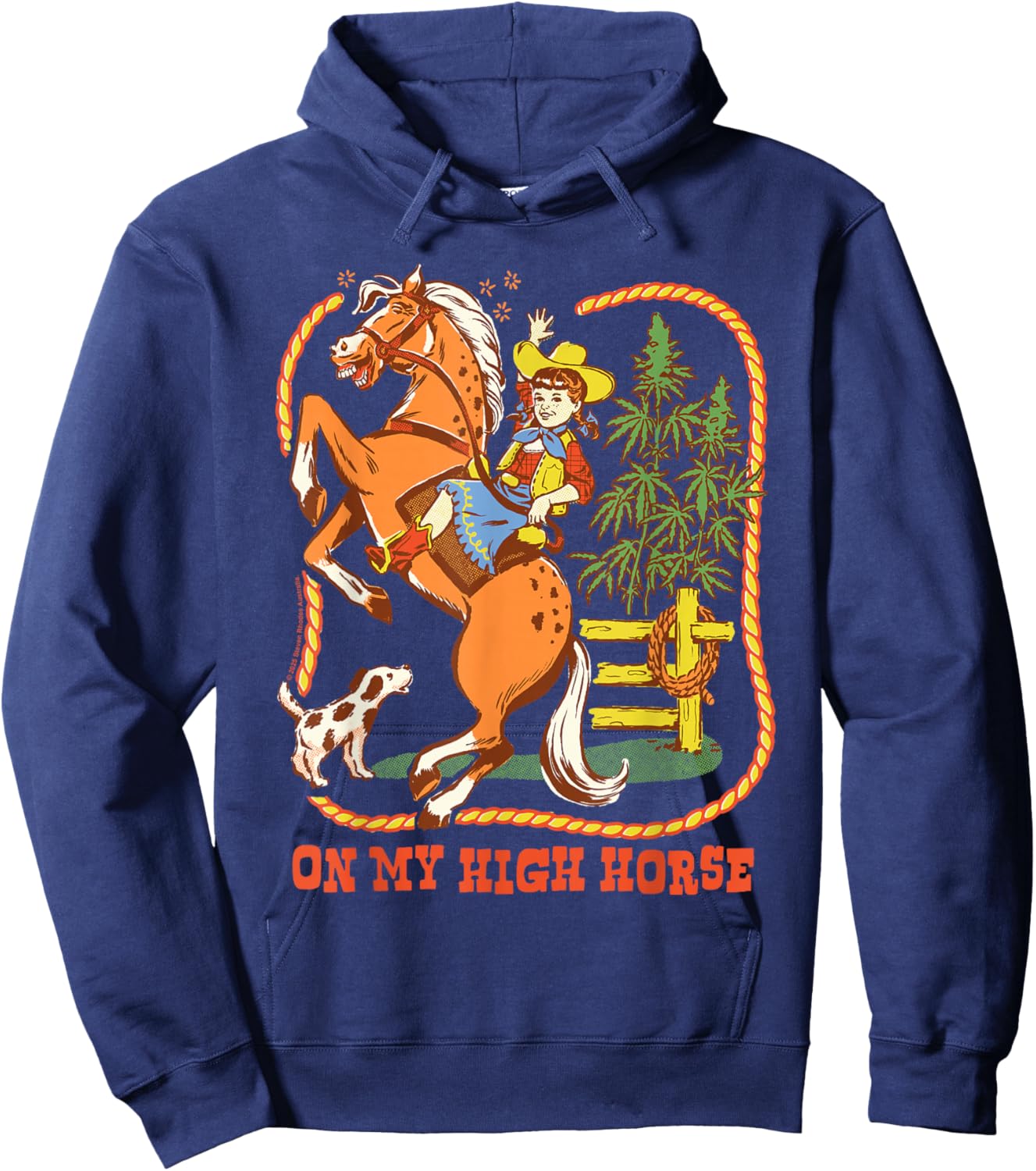 High Horse Cowgirl 420 Sarcastic Retro Funny Adult Humor Hoodie - Hoodie | Navy