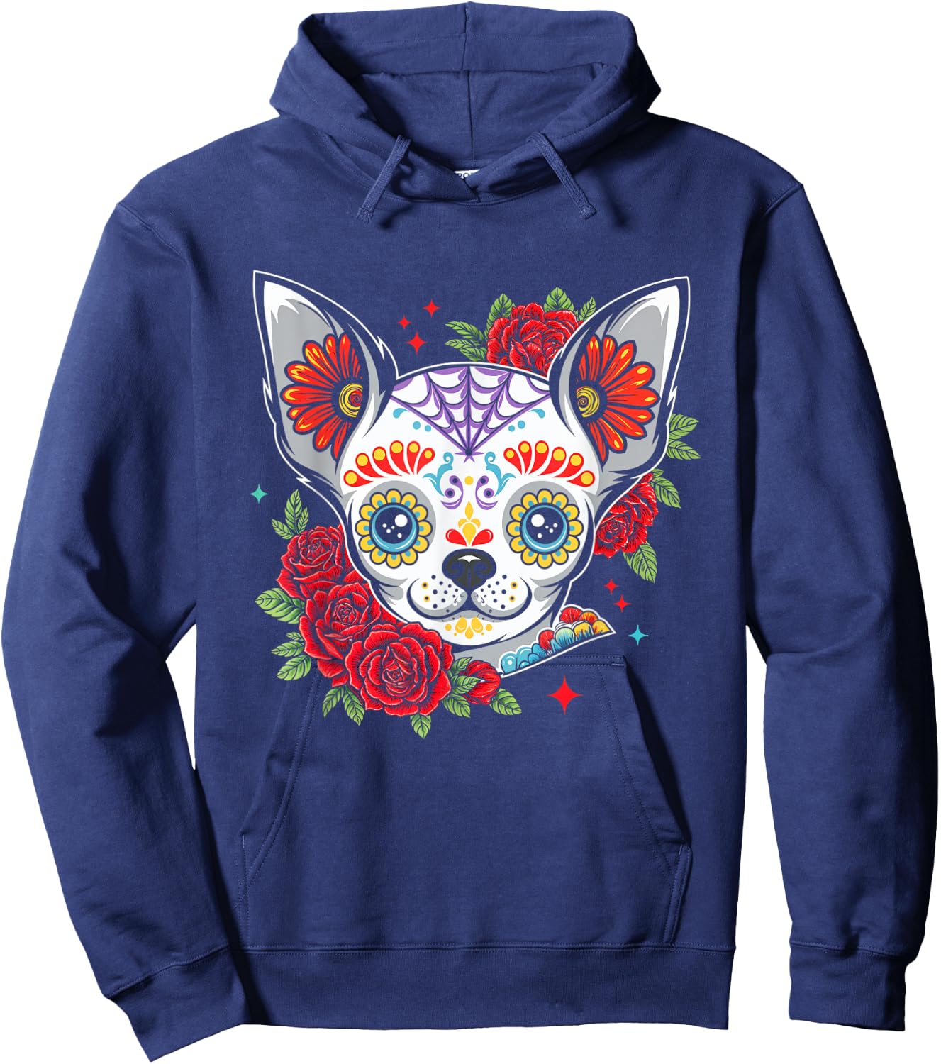 Chihuahua Floral Sugar Skull Dog Hoodie - Hoodie | Navy