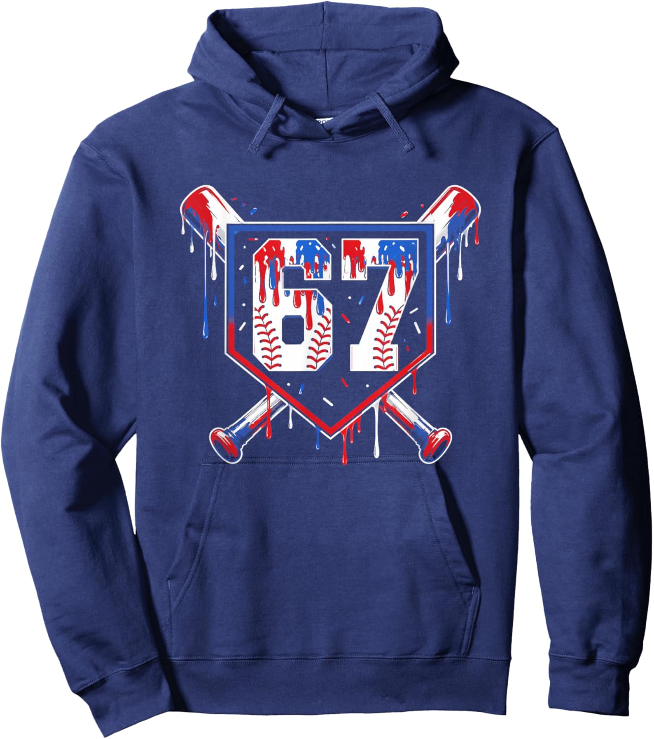 Summer Six Seven Baseball Dripping Red White Blue USA Hoodie - Hoodie | Navy