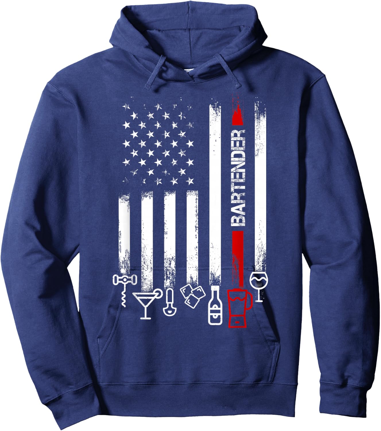 American Flag with Bartender men father Hoodie - Hoodie | Navy