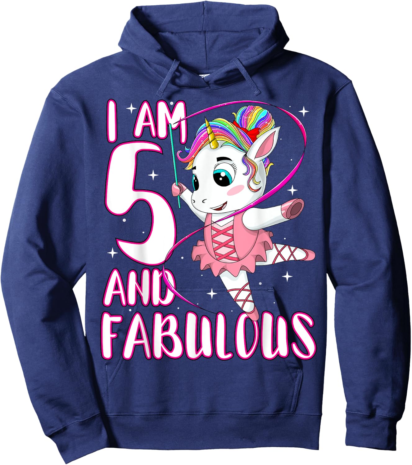 Children I Am 5 and Fabulous Unicorn Birthday Girl Hoodie - Hoodie | Navy