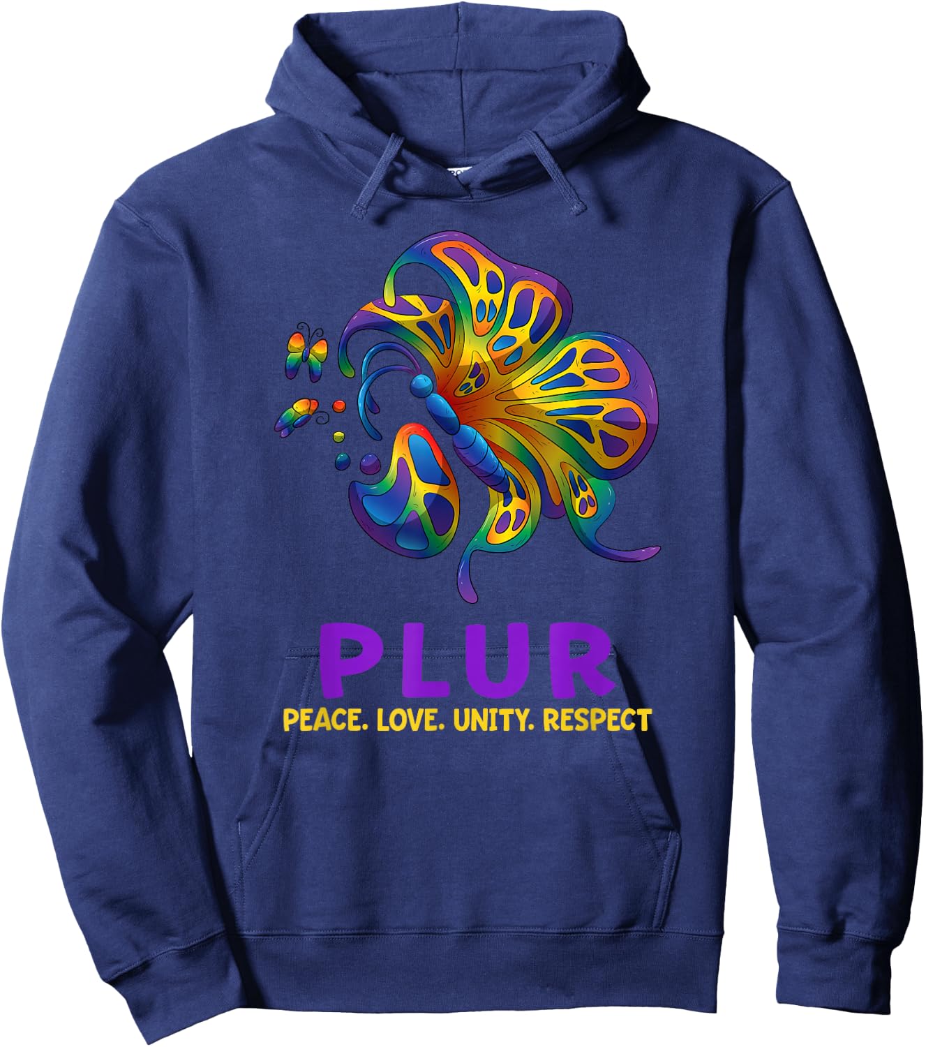 PLUR Butterfly Peace Love Unity Respect EDM House Techno DJ Hoodie - Hoodie | Navy