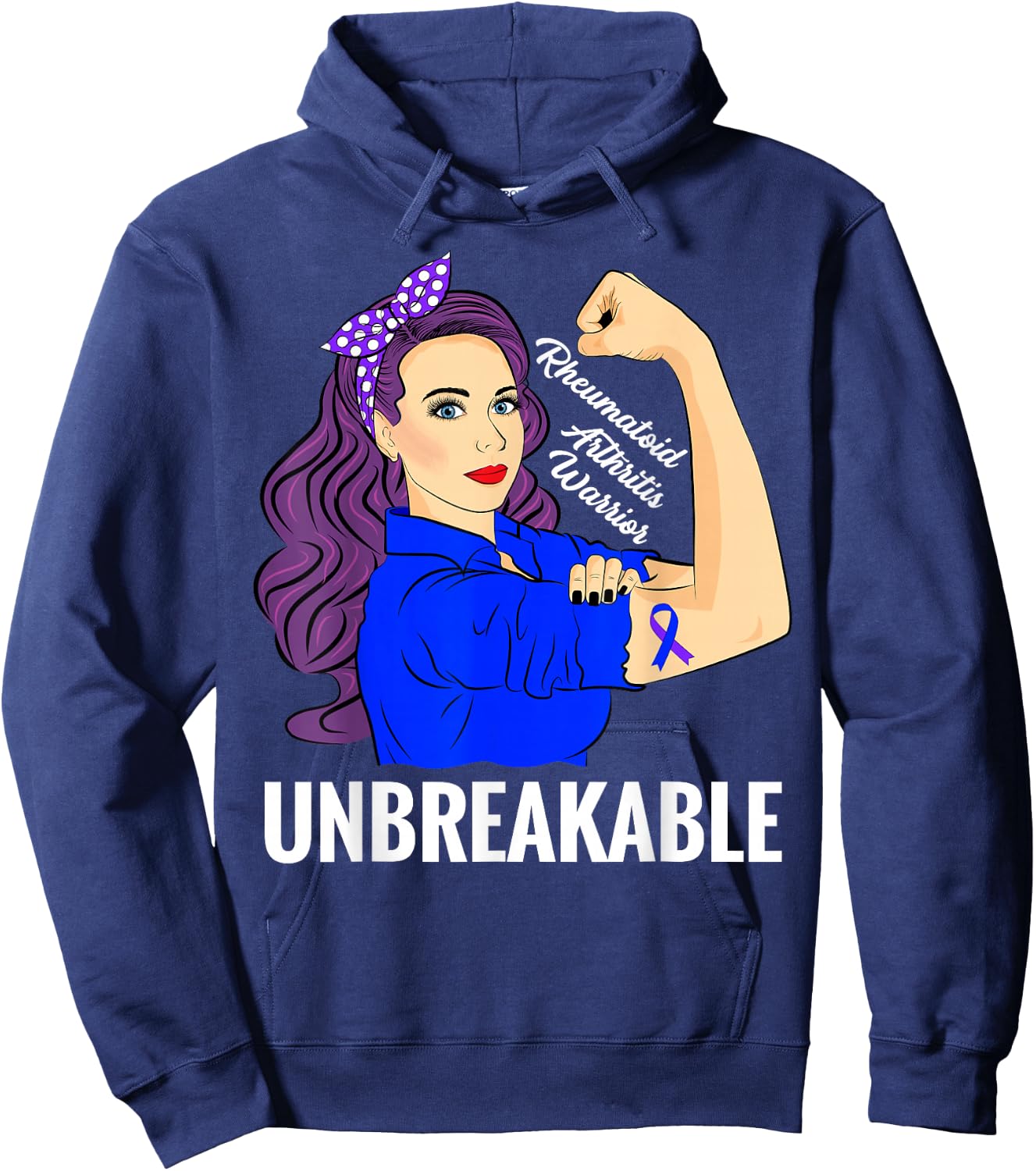 Rheumatoid Arthritis Awareness Warrior Unbreakable RA Hoodie - Hoodie | Navy