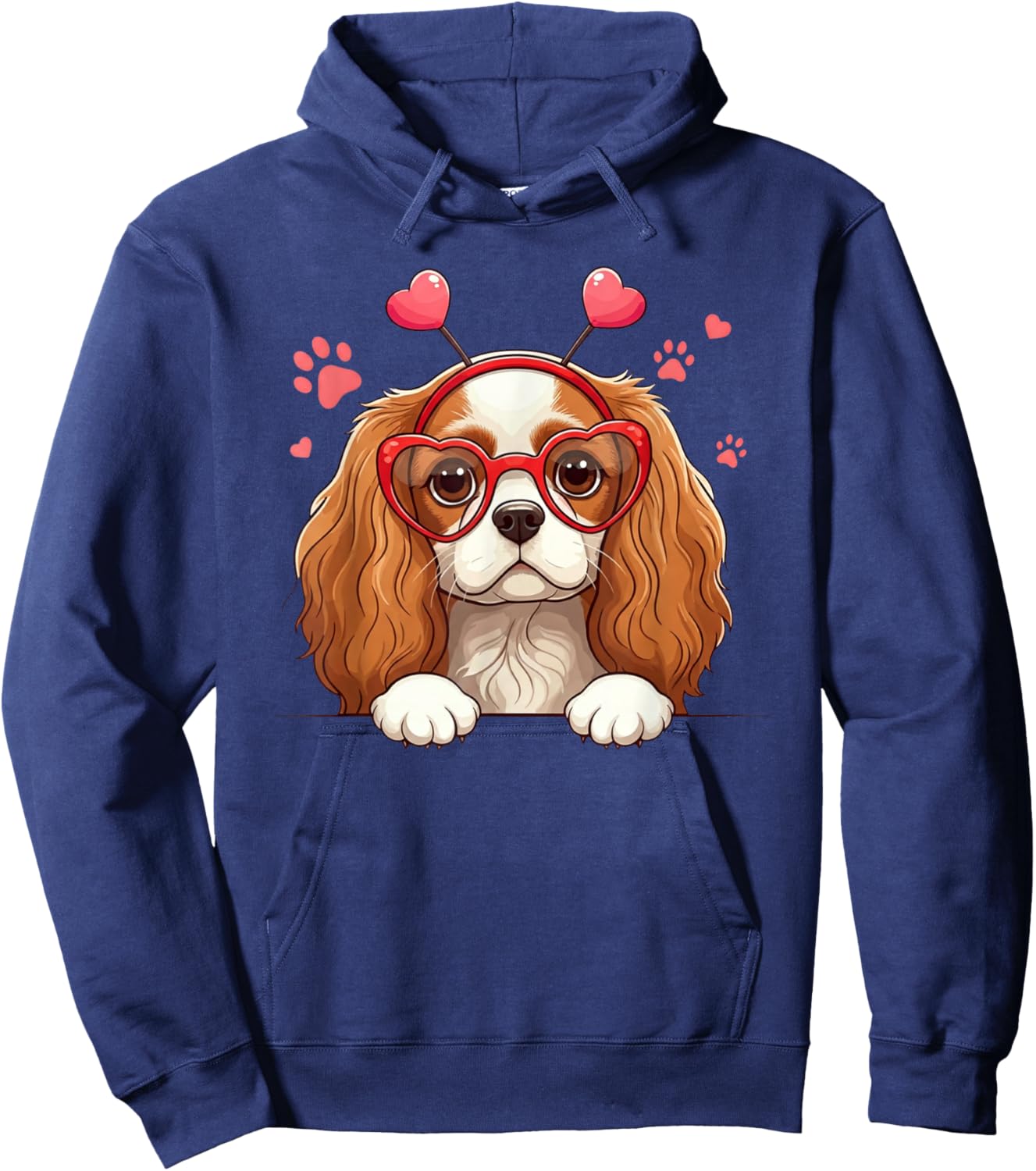 Funny Cavalier King Charles Spaniel Heart Headband Valentine Hoodie - Hoodie | Navy