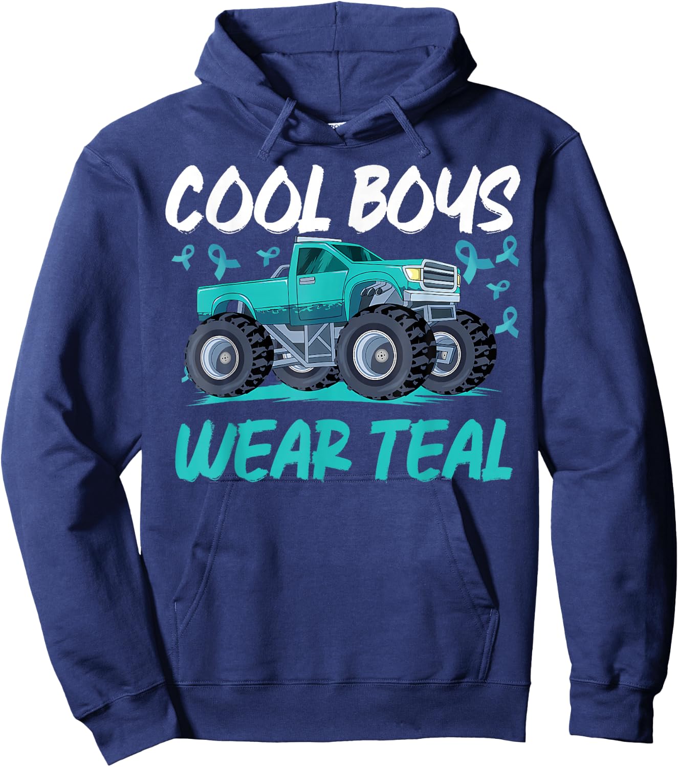 Monster Truck Teal Ribbon Cervical Cancer Awareness Hoodie - Hoodie | Navy