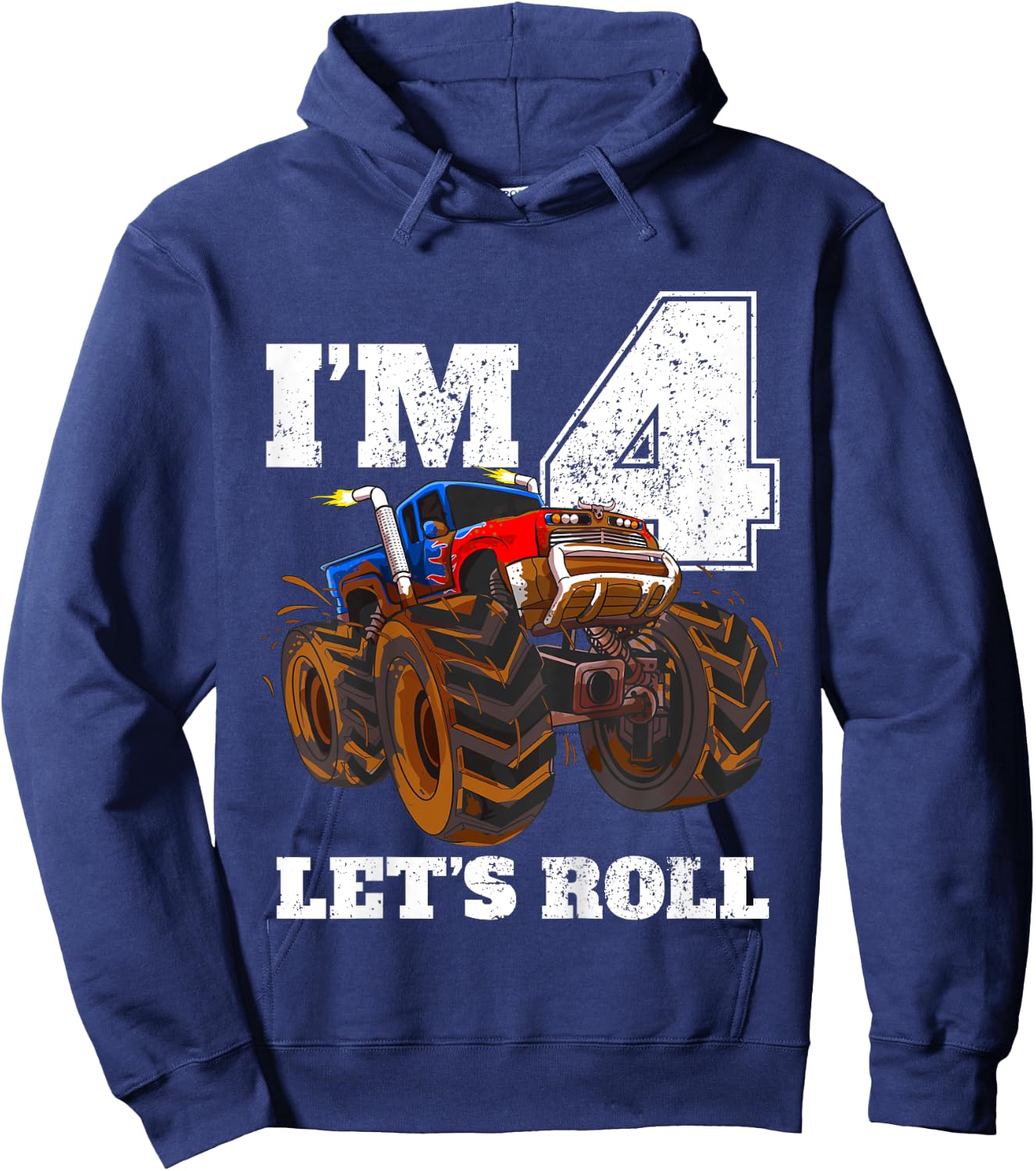 Kids Monster Truck 4th Birthday Boy 4 Four Year Old Hoodie - Hoodie | Navy