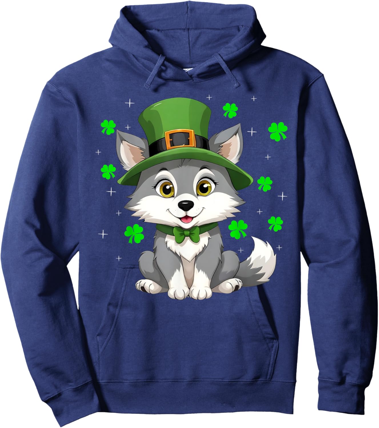Irish Shamrock Leprechaun Hat Wolf St Patrick's Day Hoodie - Hoodie | Navy