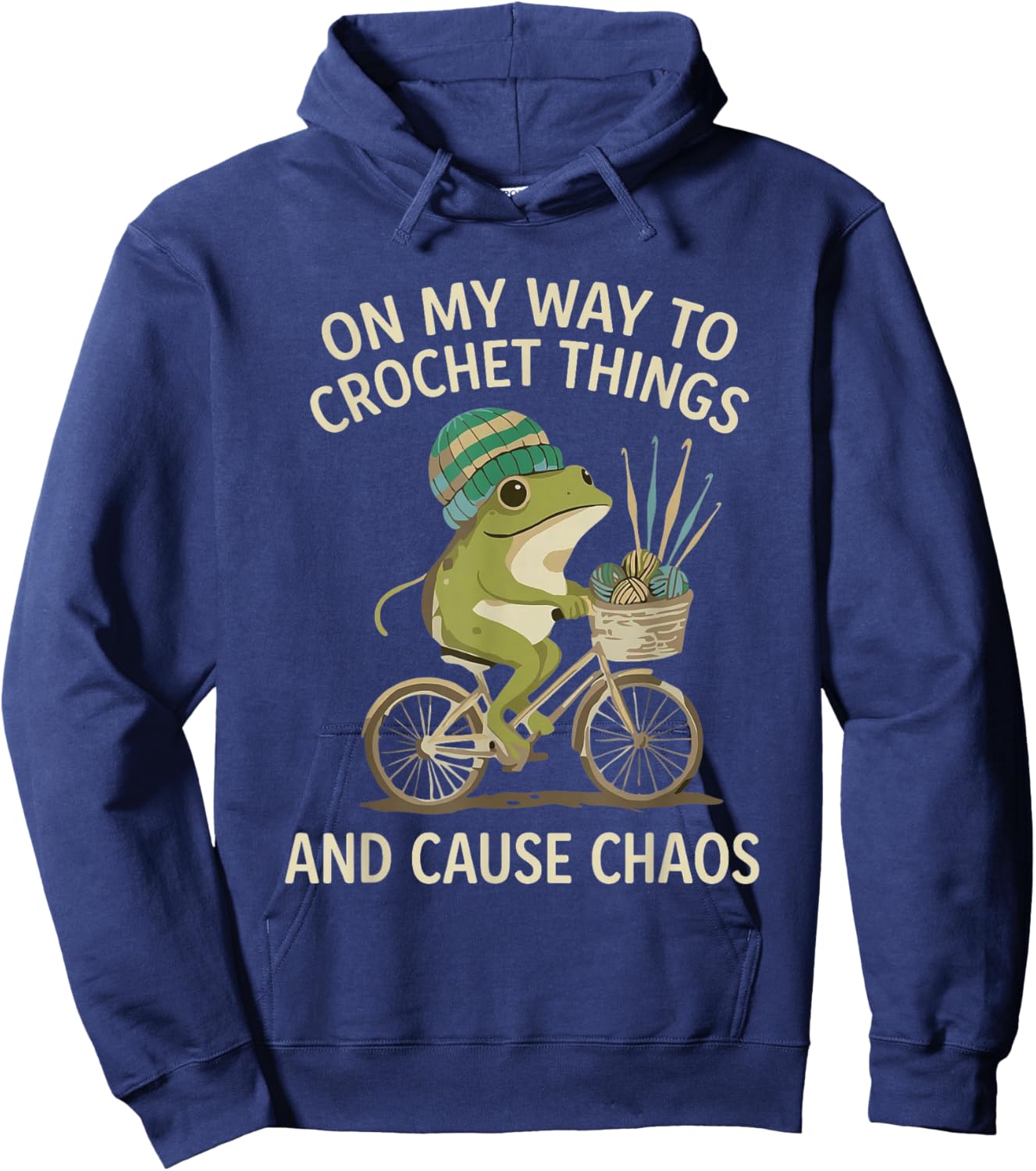 On My Way to Crochet Things and Cause Chaos Funny Frog Meme Hoodie - Hoodie | Navy