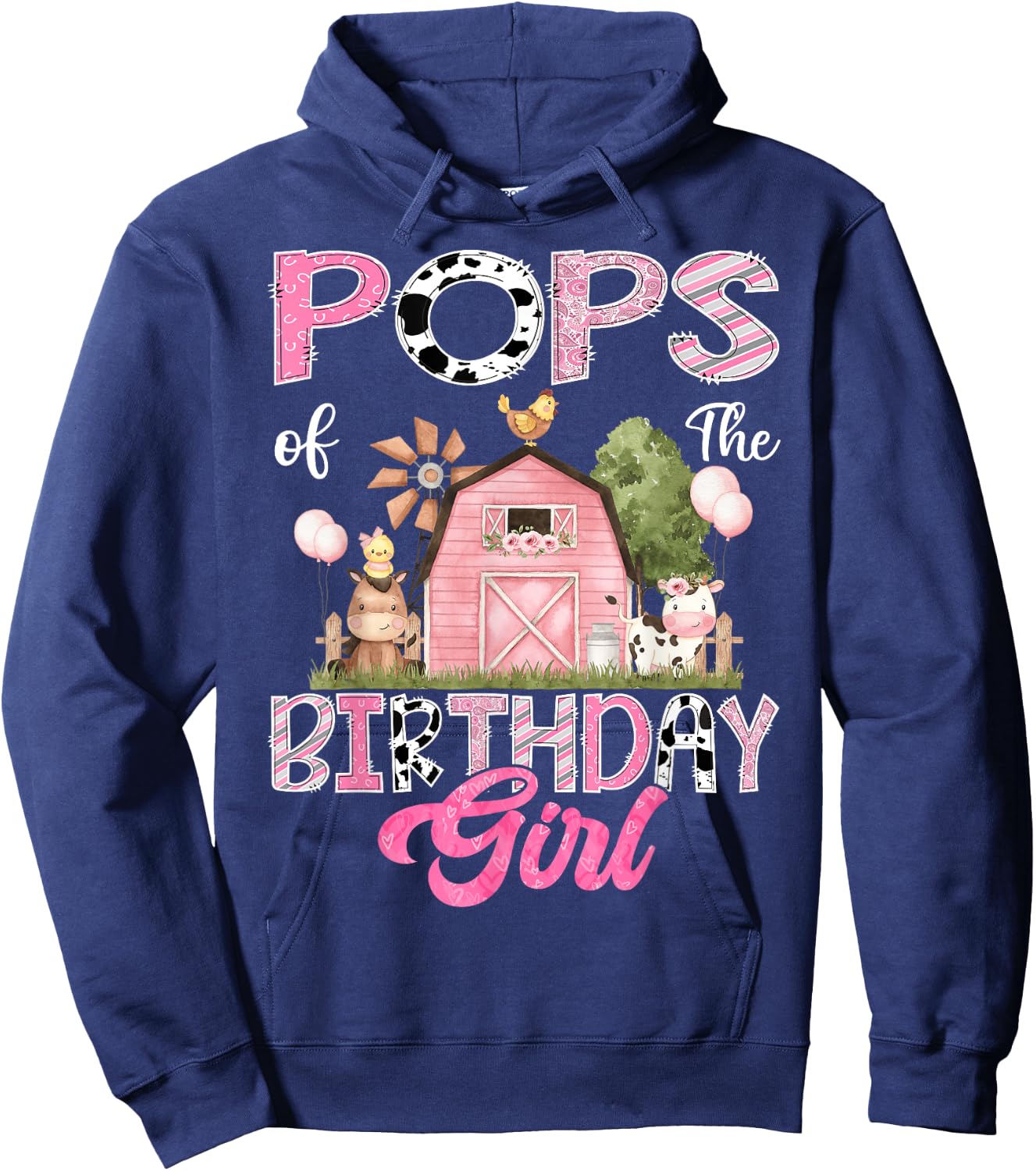 Pops Of The Birthday Girl Farm Cow Pink 1St Birthday Hoodie - Hoodie | Navy