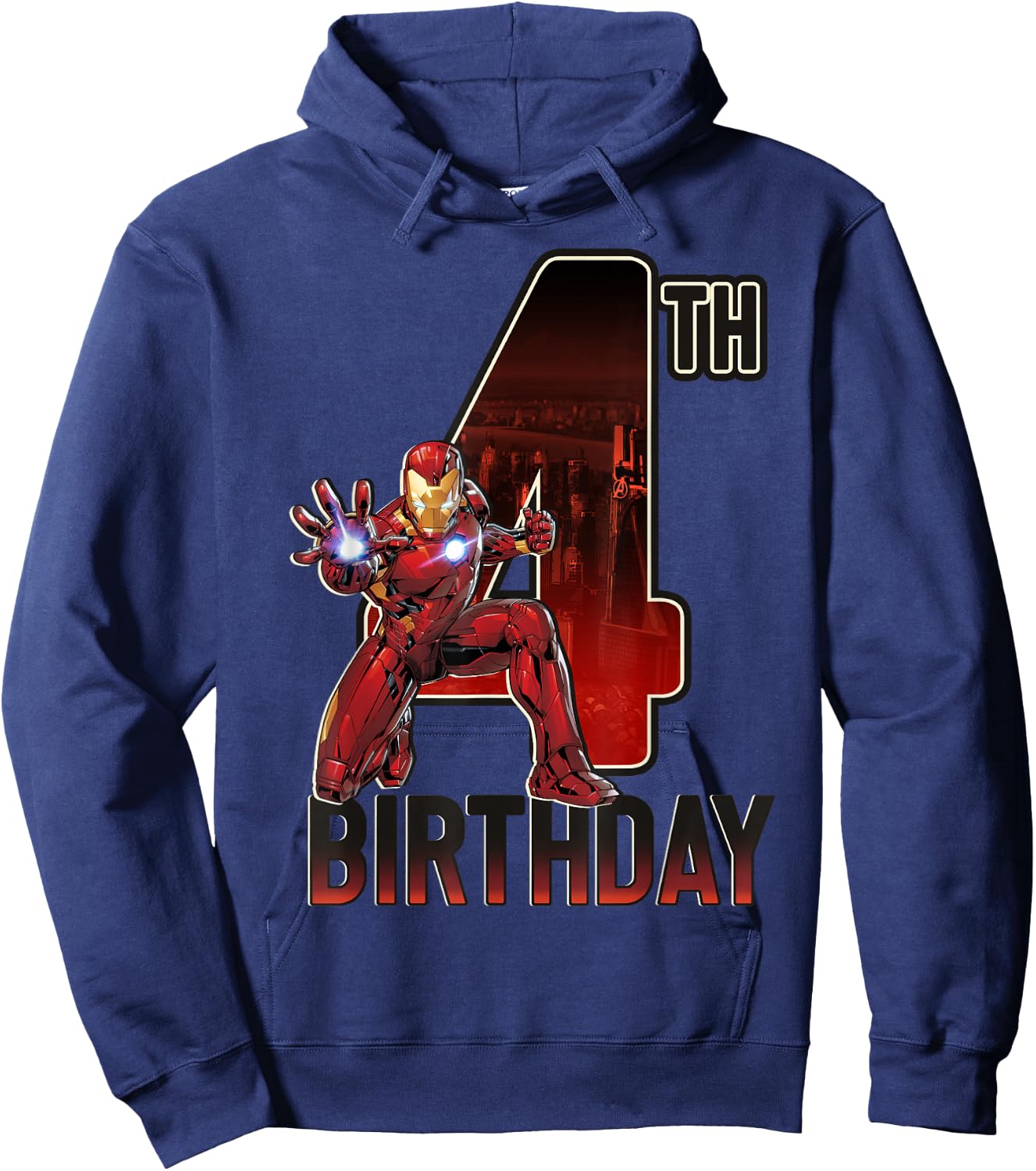 Marvel Iron Man 4th Birthday Action Pose Graphic Hoodie - Hoodie | Navy