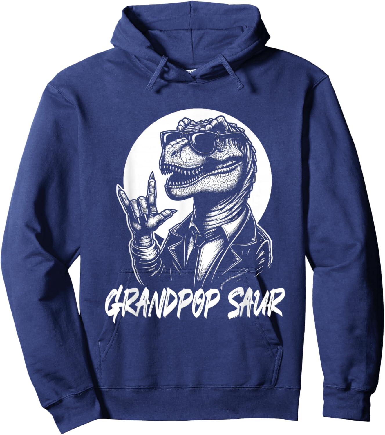 Grandpop Saur Rockstar T-Rex in Sunglasses Vintage Hoodie - Hoodie | Navy