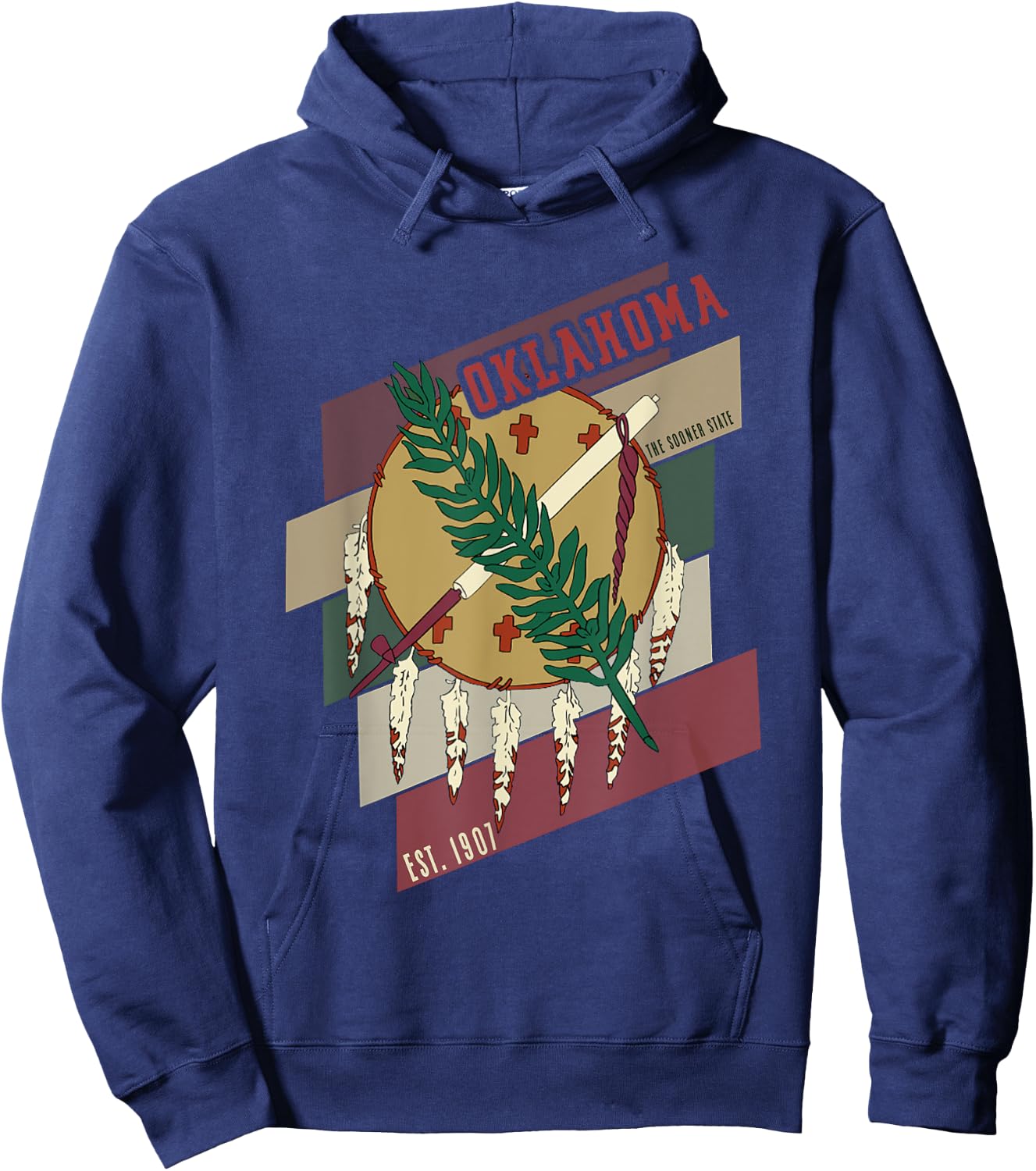 Oklahoma Souvenir Retro State Seal Flag Hoodie - Hoodie | Navy