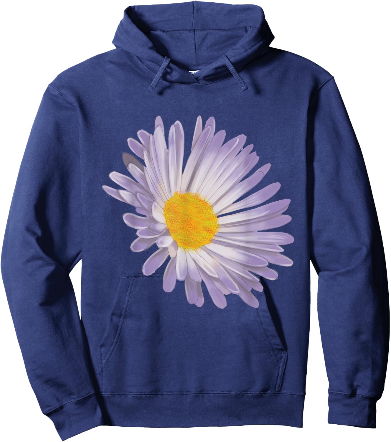 Purple Aster Flower, Handpainted Style Graphic Daisy Hoodie - Hoodie | Navy