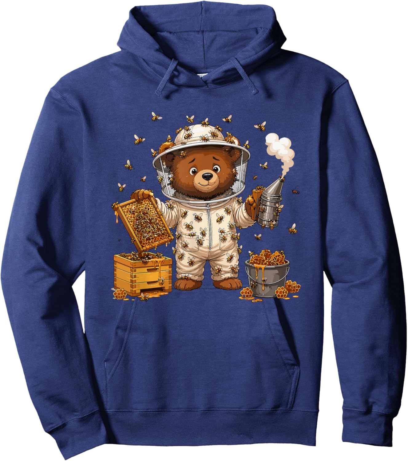 Funny Beekeeper Bear with Honey Bees and Hive Hoodie - Hoodie | Navy