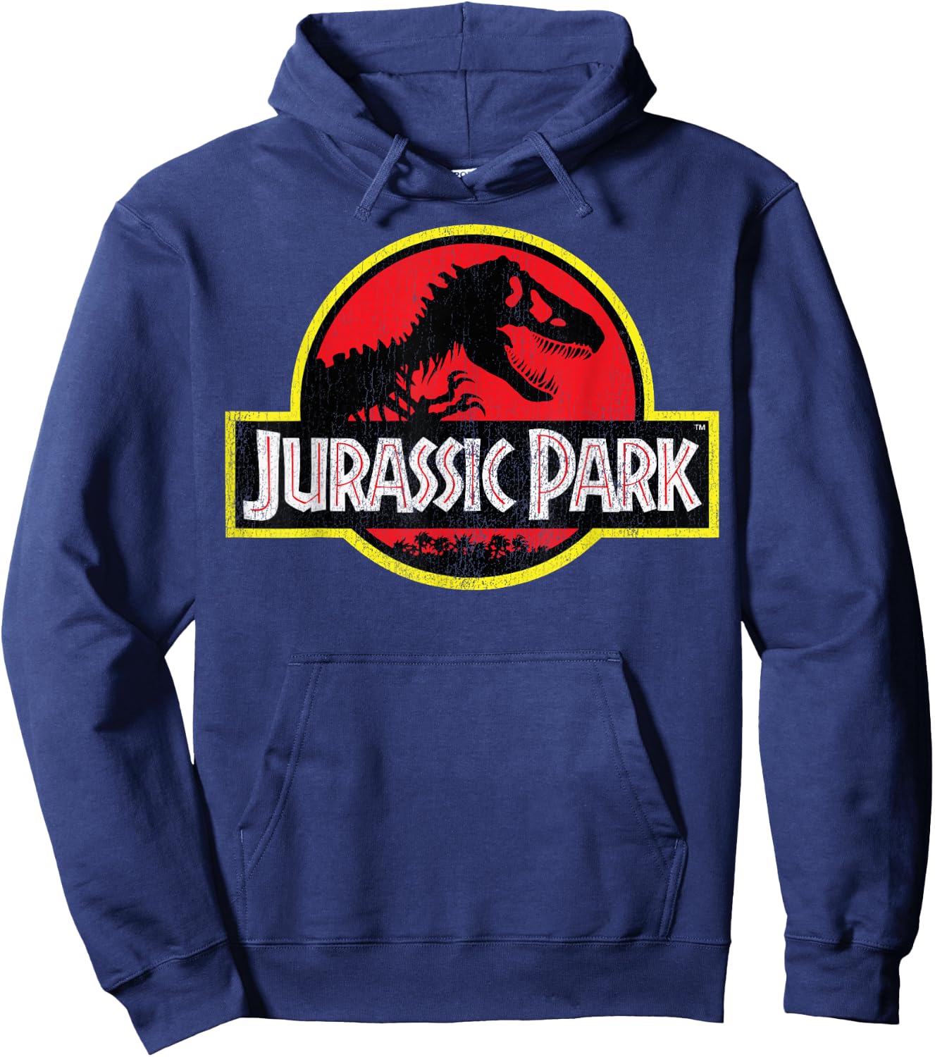 Jurassic Park Vintage Distressed Logo - Classic Fit, , Short Sleeve, Black Hoodie - Hoodie | Navy