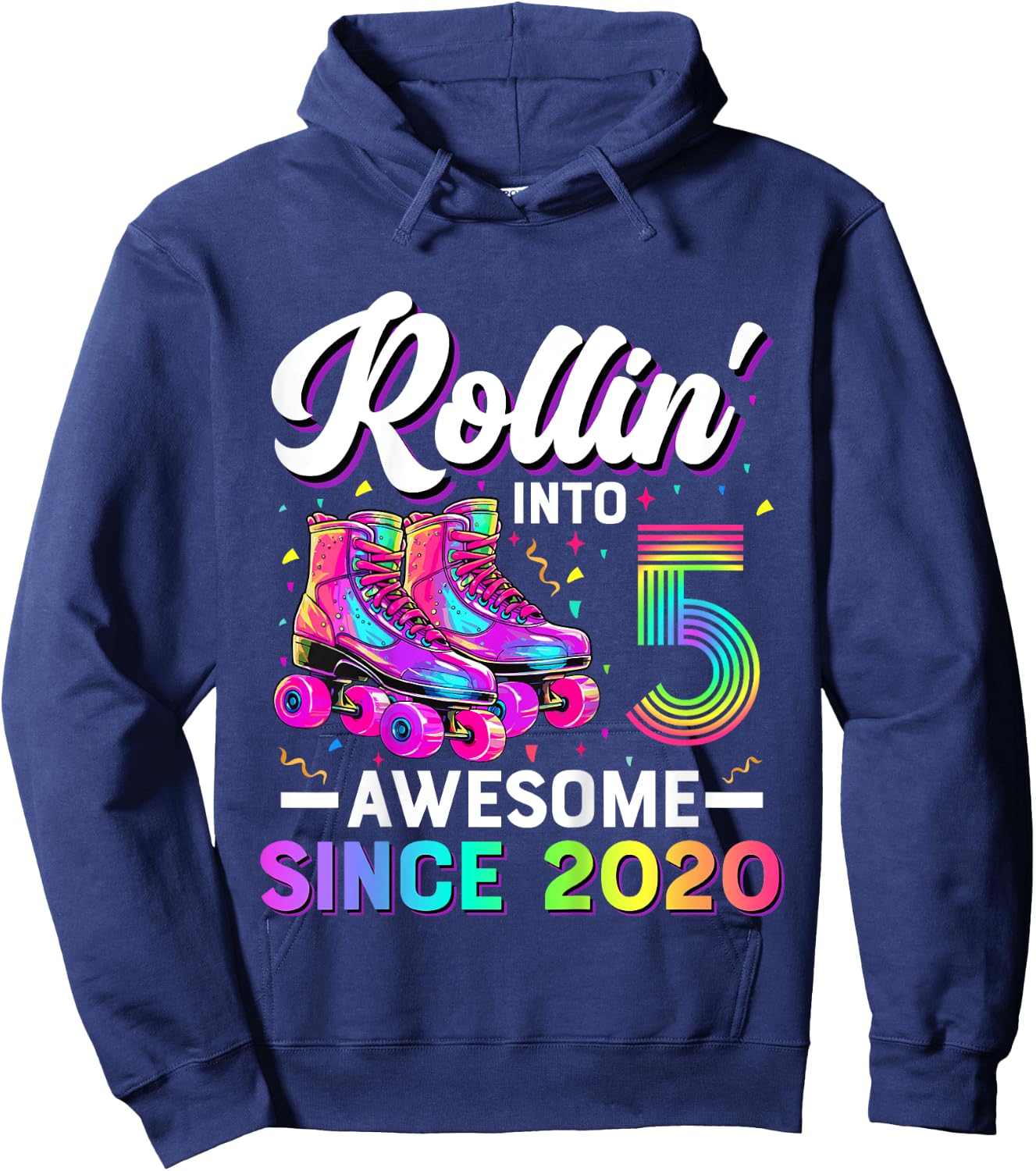 5th Birthday Shirt Girl Five 5 Year Old Roller Skate Skating Hoodie - Hoodie | Navy