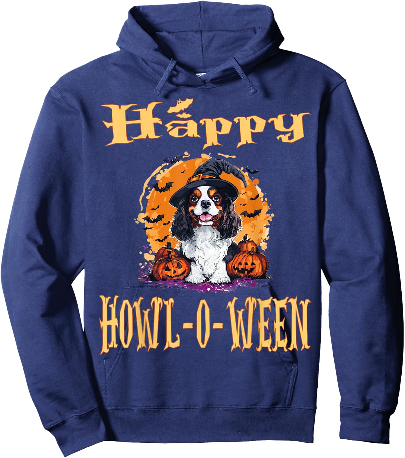 Cavalier King Charles Spaniel Dog Whitch Hat Halloween Hoodie - Hoodie | Navy