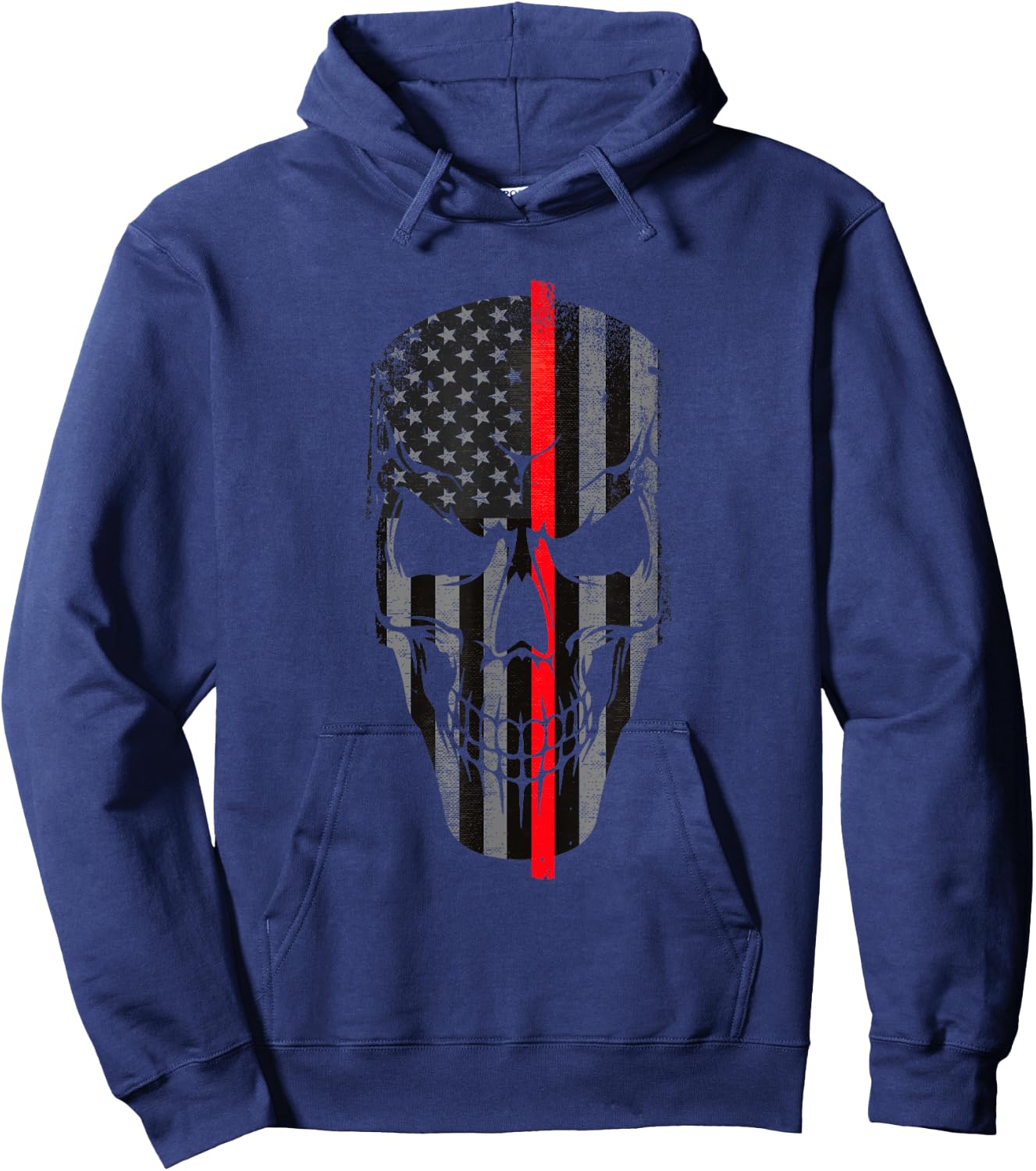 Thin Red Line Firefighter American Flag Skull Hoodie - Hoodie | Navy