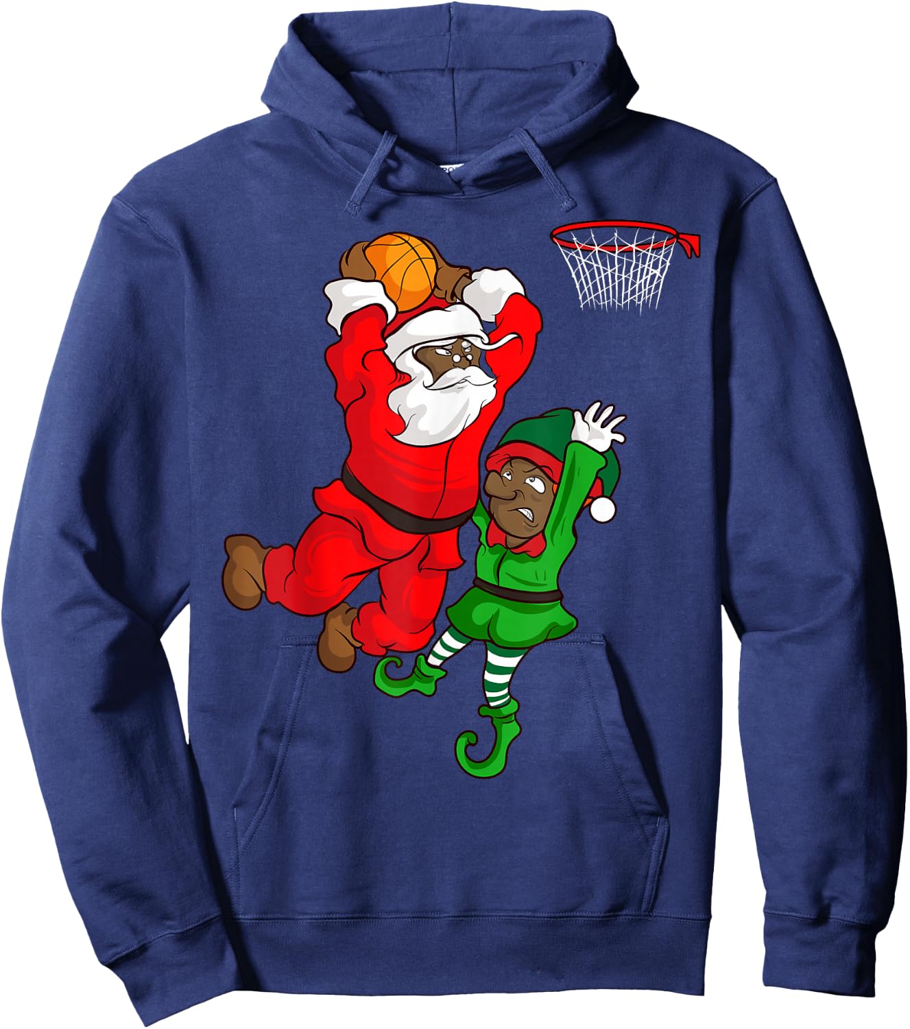 Basketball Black African American Santa Claus Dunk Elf Hoodie - Hoodie | Navy