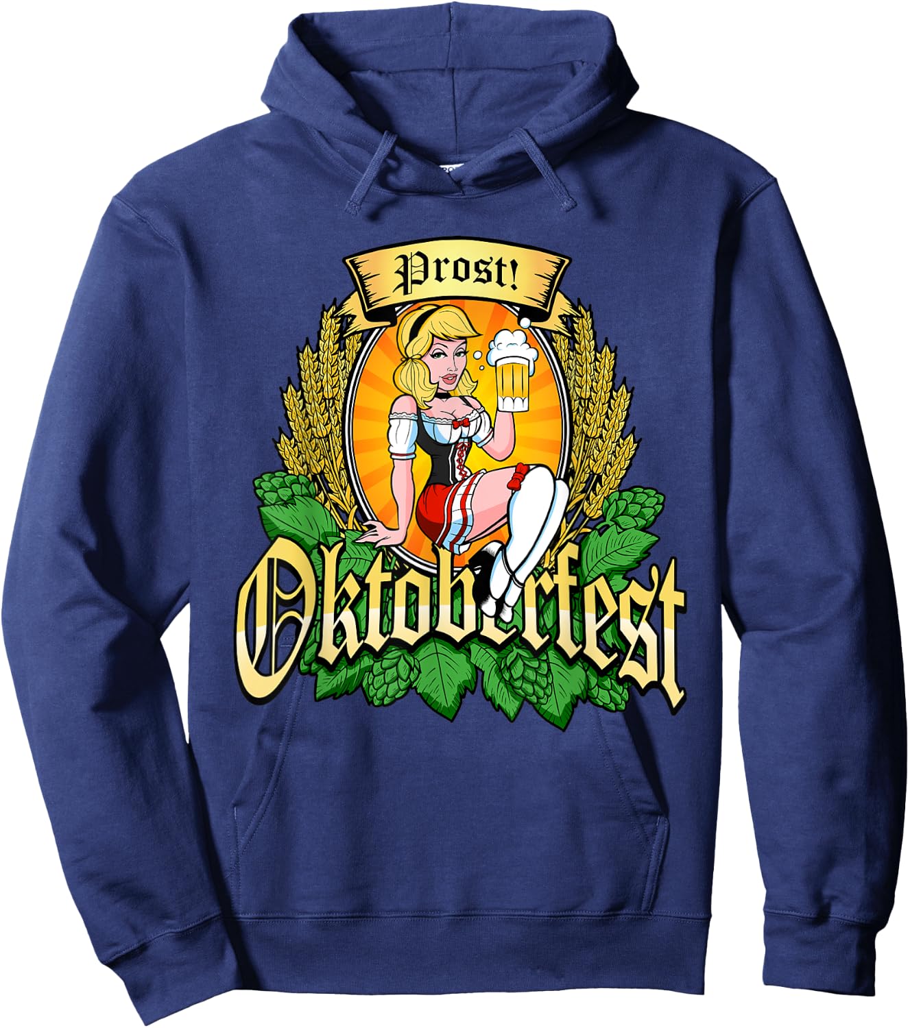 Oktoberfest Prost Sexy Pin Up Model Bavarian Beer Maid Hops Hoodie - Hoodie | Navy