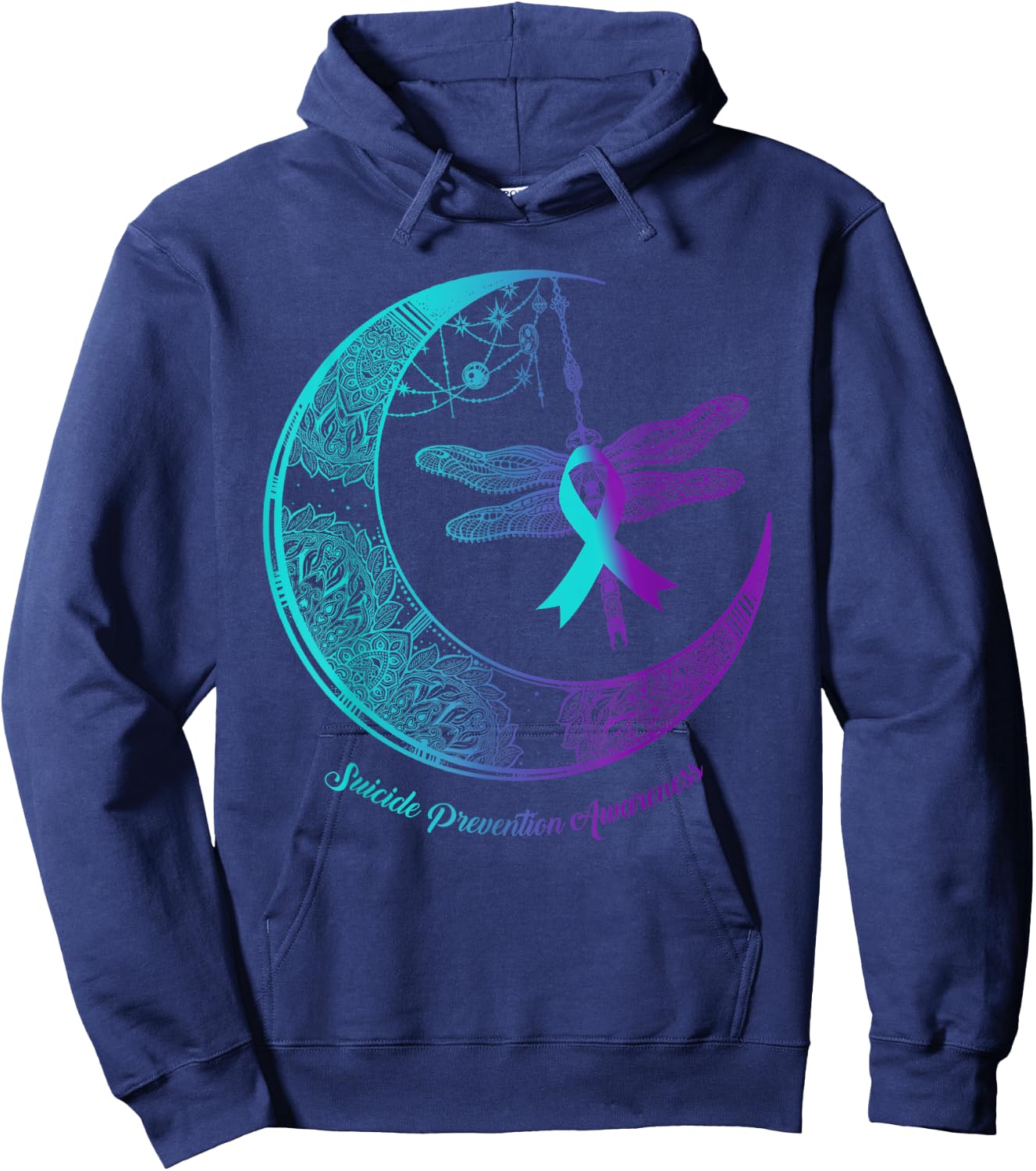 Henna Moon Dragonfly Suicide Prevention Awareness Hoodie - Hoodie | Navy
