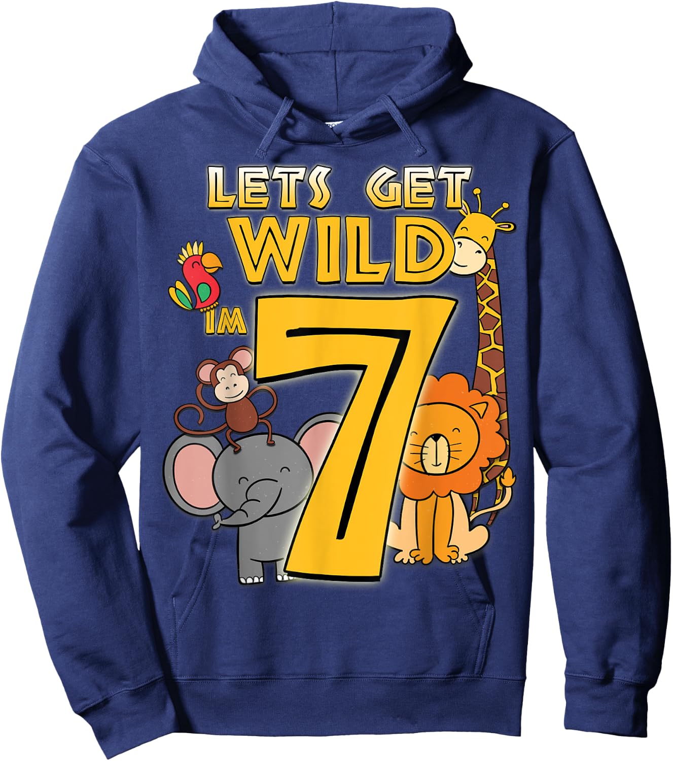 7 Years Old Zoo Animals Safari 7th Birthday Boys Girls Hoodie - Hoodie | Navy