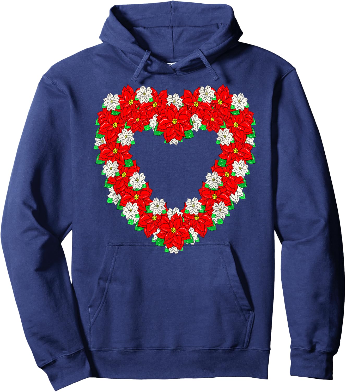 Pretty Poinsettia Christmas Flower Heart Wreath Cute Hoodie - Hoodie | Navy