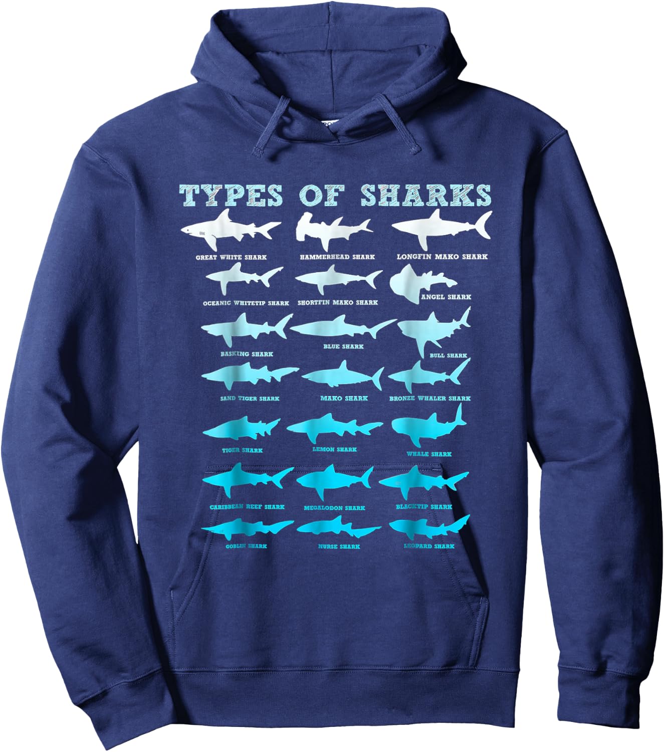 21 Shark Types Marine Biology Men Women Teens Boys Girl Gift Hoodie - Hoodie | Navy