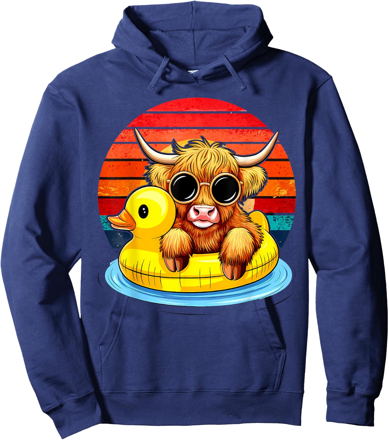 Cute Highland Cow Duck Pool Float Summer Vibes Swimming Hoodie - Hoodie | Navy