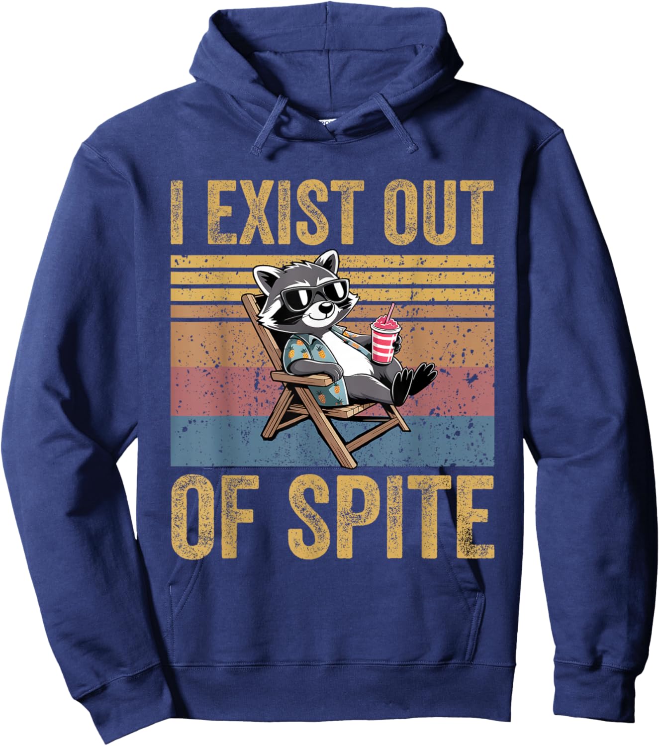 I Exist Purely Out Of Spite Funny Sarcastic Raccoon Vintage Hoodie - Hoodie | Navy