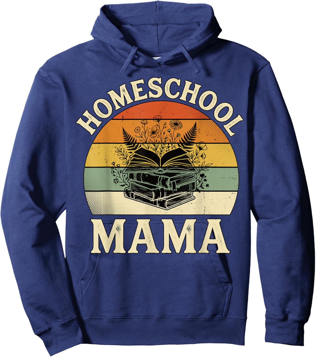 Retro Floral Homeschool Mama Wildflower Book Stack Aesthetic Hoodie - Hoodie | Navy